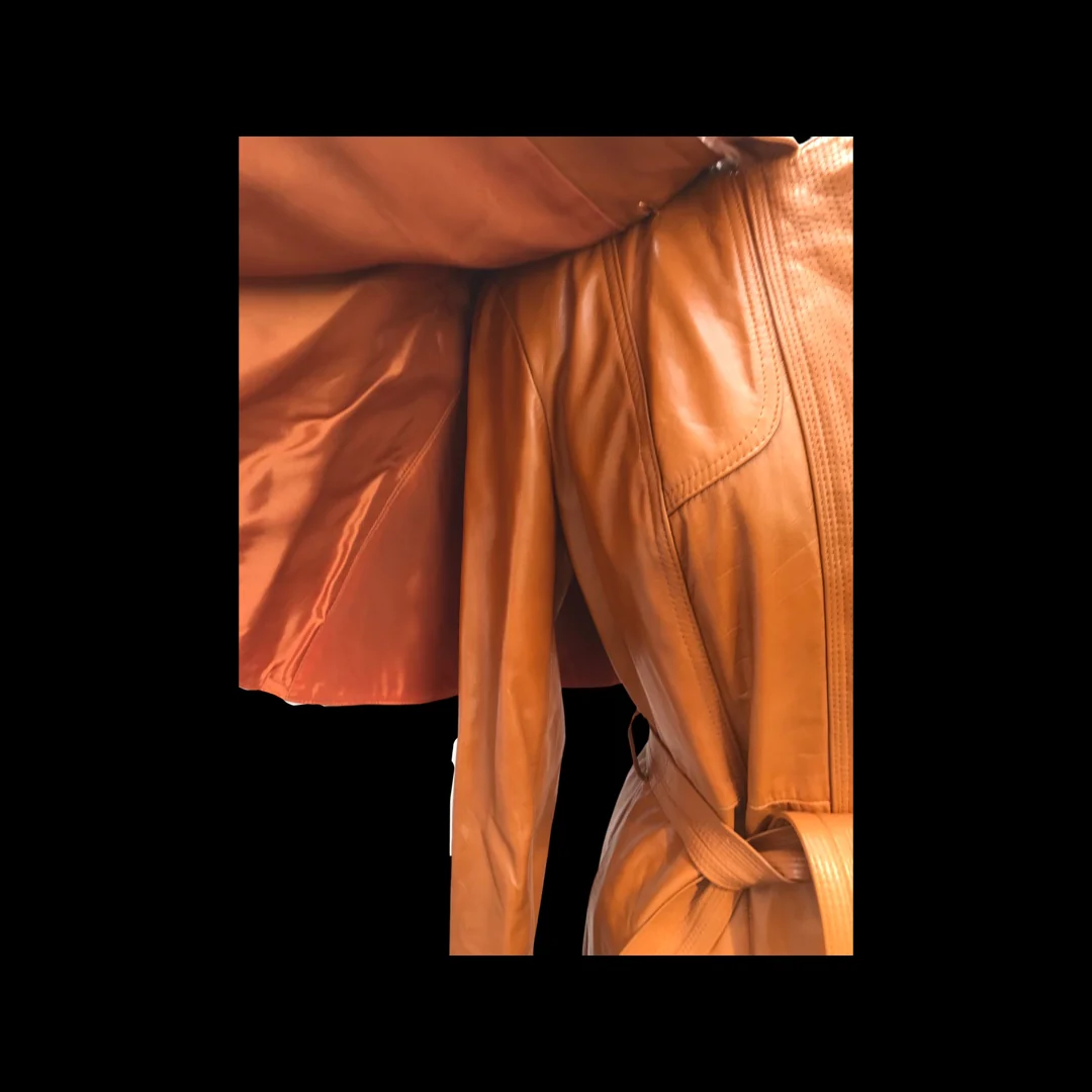 70s Leather Trench Spy Detachable Cape Butterscotch - Image 19
