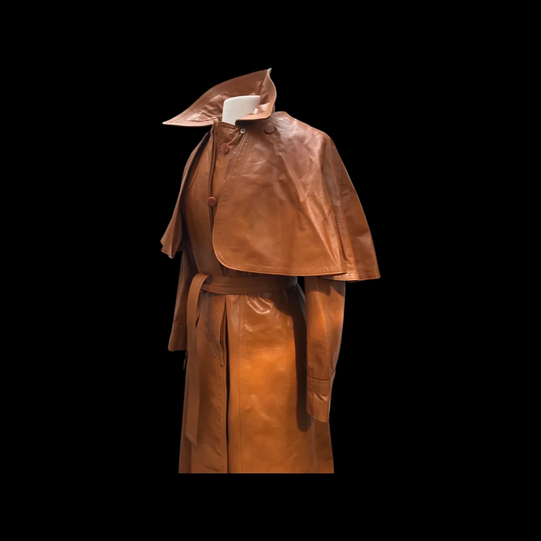 70s Leather Trench Spy Detachable Cape Butterscotch - Image 20