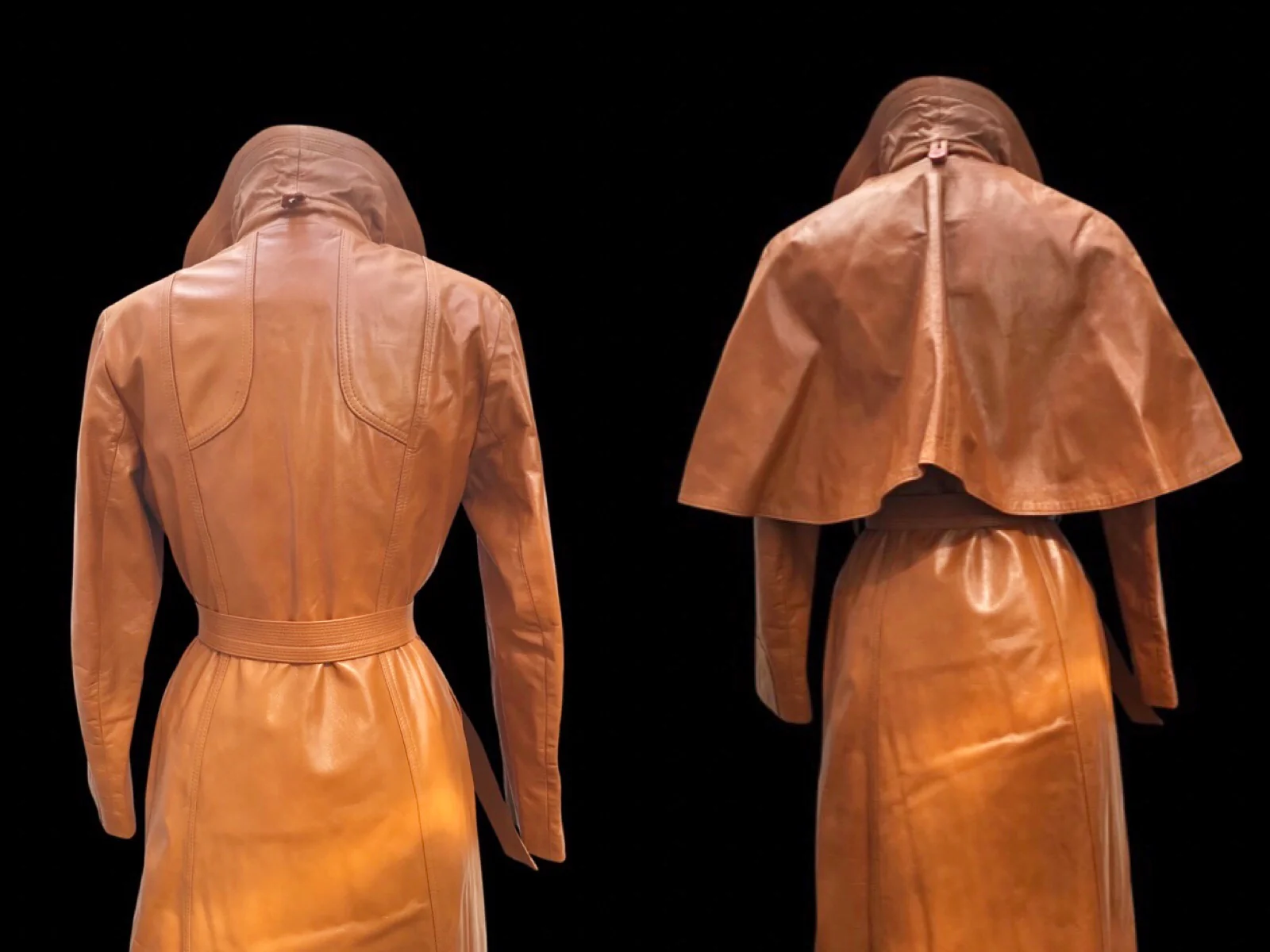 70s Leather Trench Spy Detachable Cape Butterscotch - Image 4