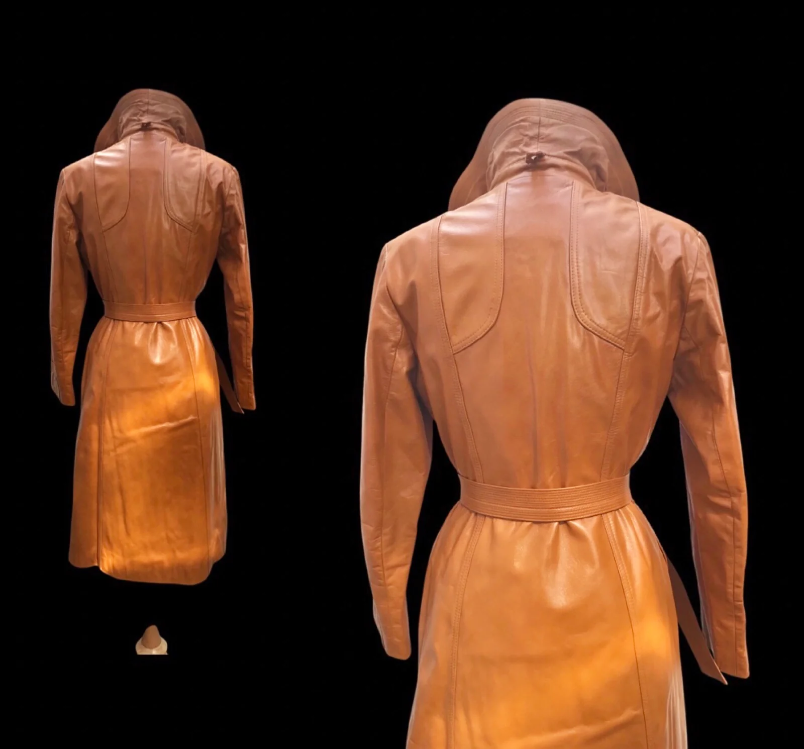 70s Leather Trench Spy Detachable Cape Butterscotch - Image 5