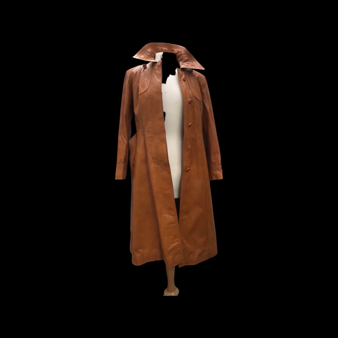 70s Leather Trench Spy Detachable Cape Butterscotch - Image 8