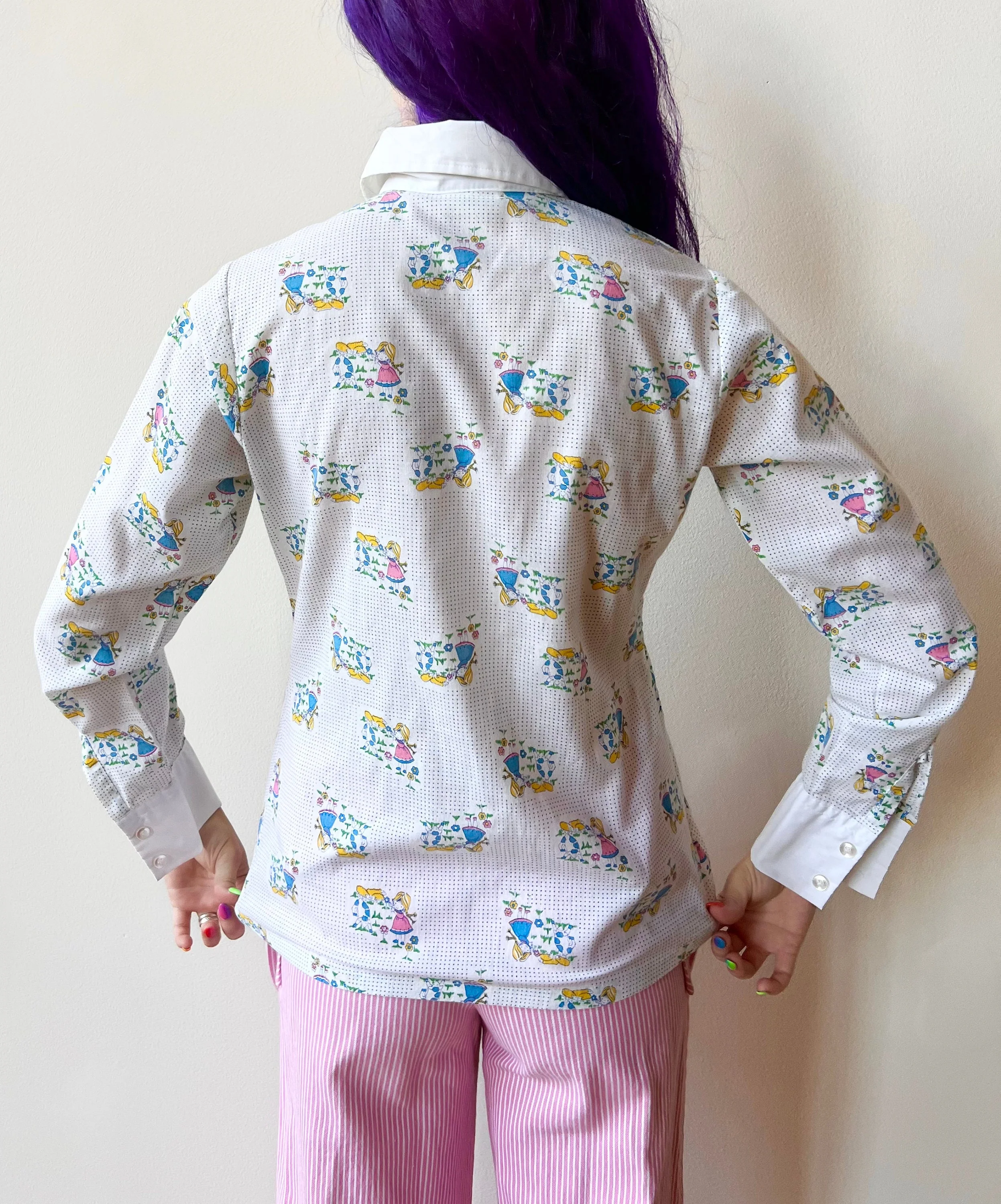 70s Lemon Frog Precious Moments Little Girl Farm Novelty Print Button Up Blouse - Image 2