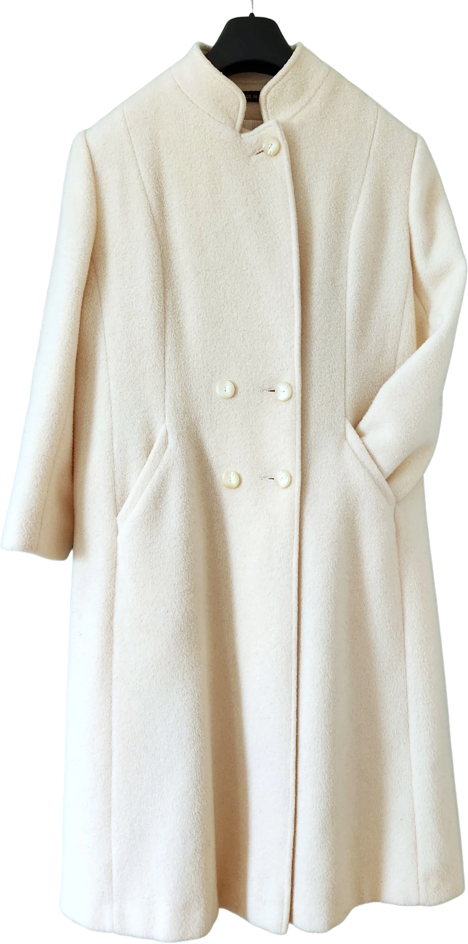 70s Light Academia Long Cream Wool Winter Over Coat By M.g. Kinsler