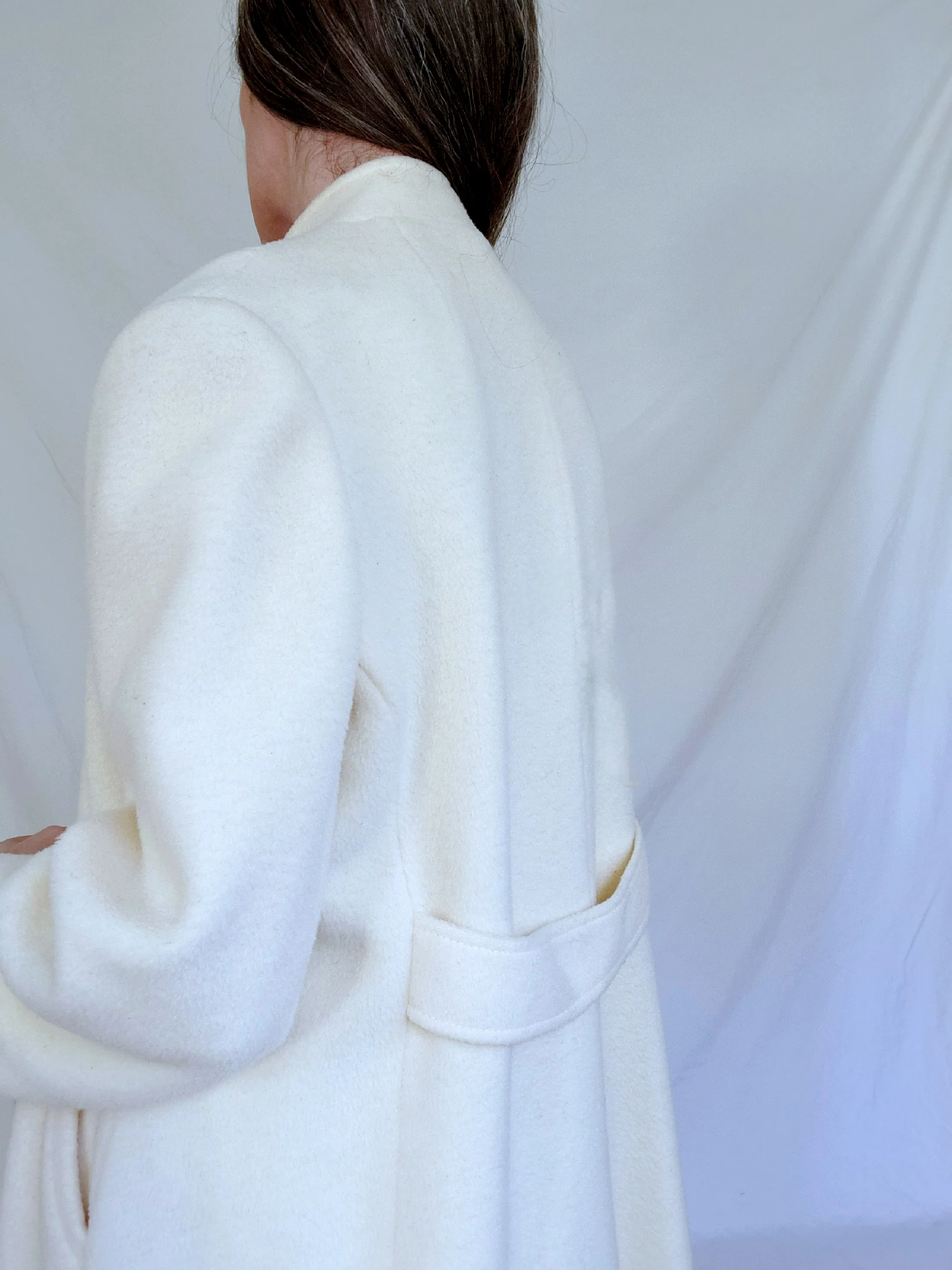 70s Light Academia Long Cream Wool Winter Over Coat By M.g. Kinsler - Image 10