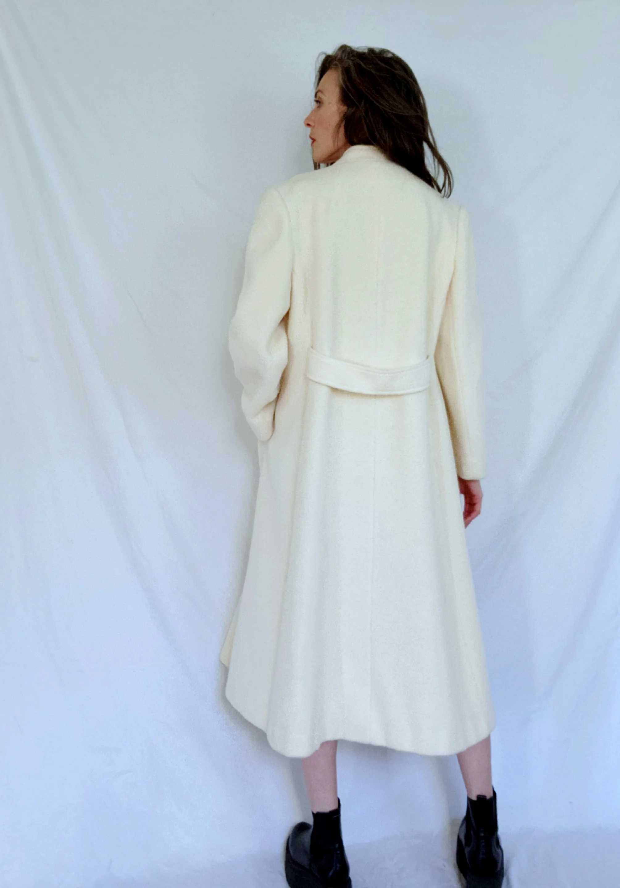 70s Light Academia Long Cream Wool Winter Over Coat By M.g. Kinsler - Image 6