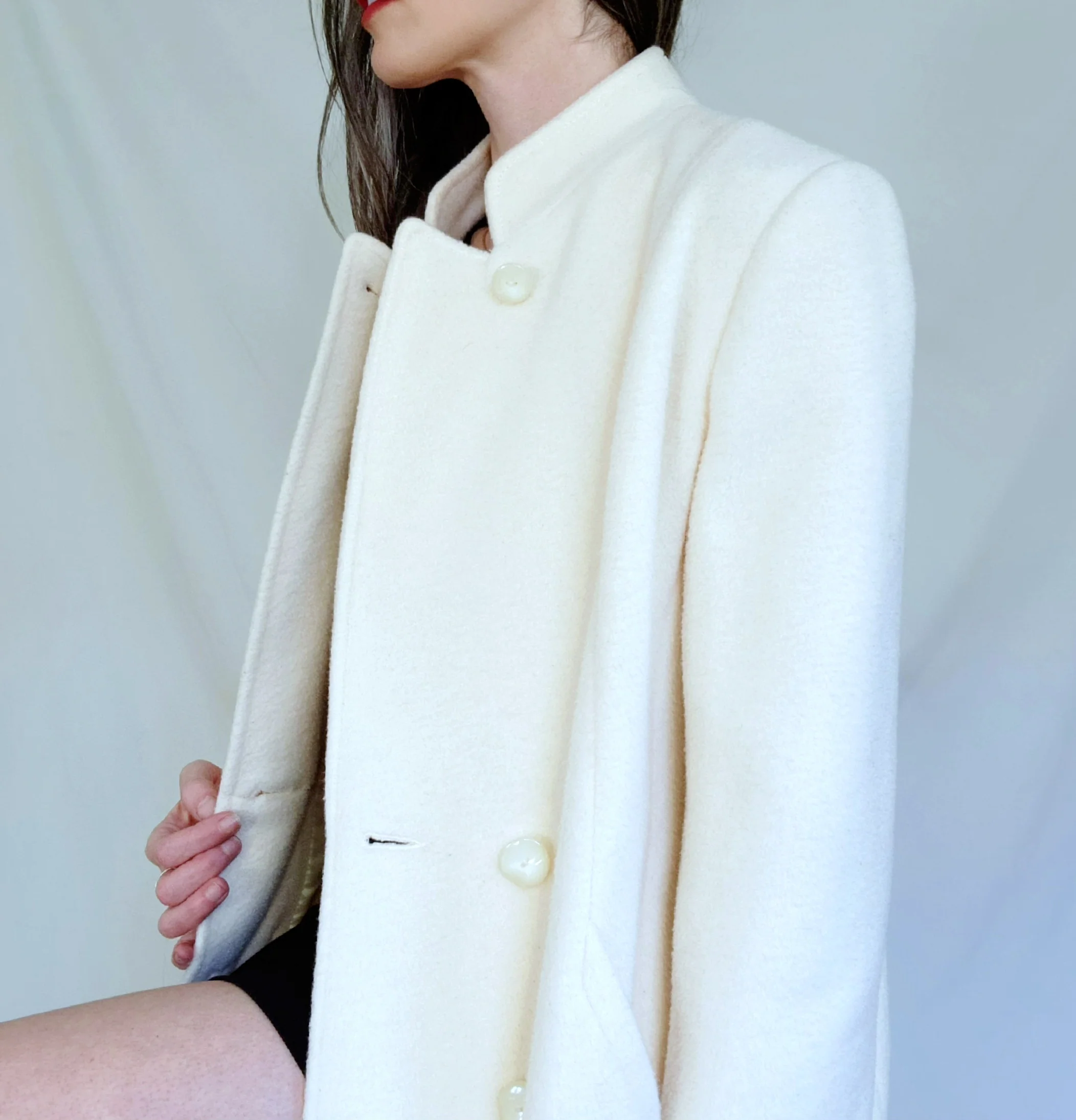 70s Light Academia Long Cream Wool Winter Over Coat By M.g. Kinsler - Image 8