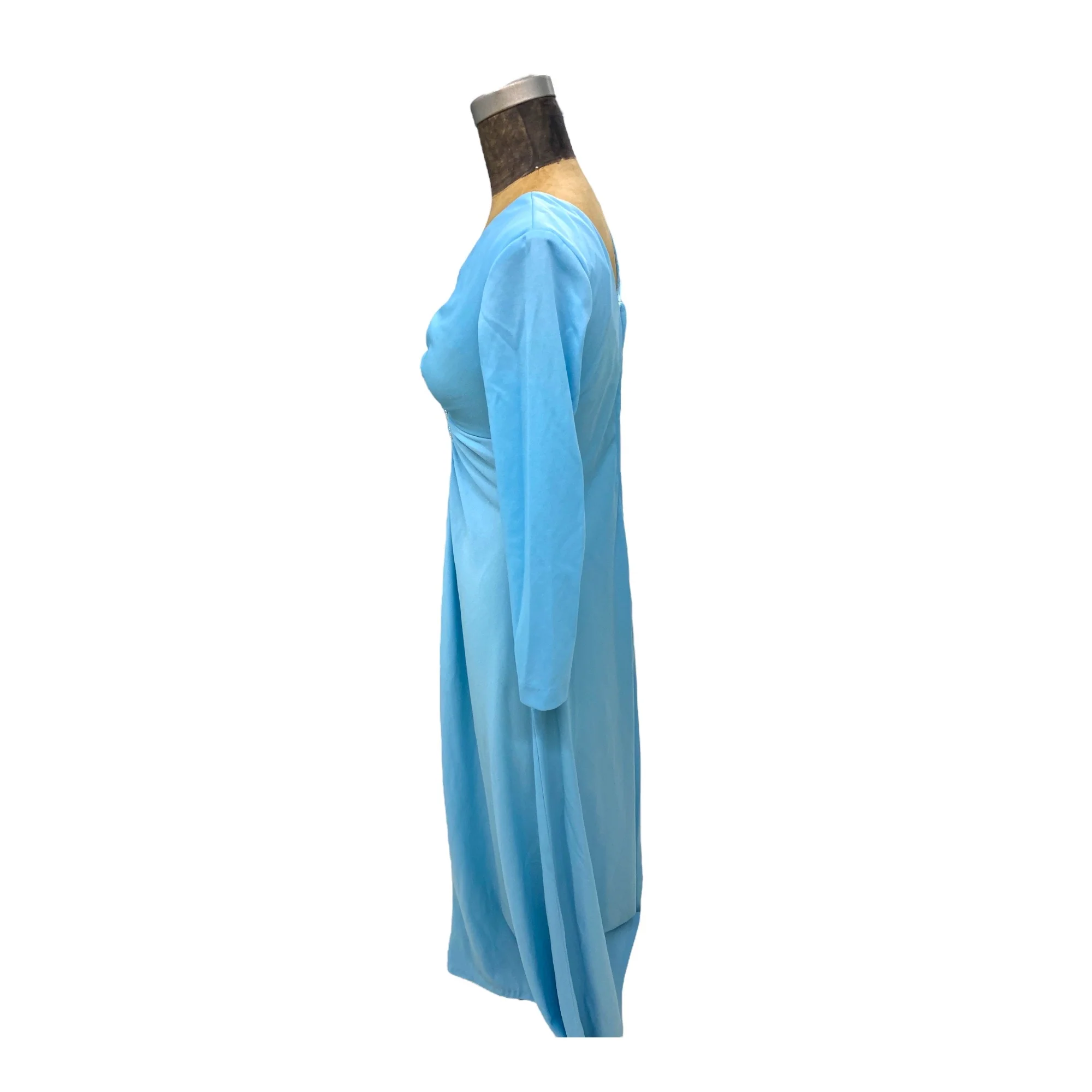 70s Light Blue Evening Maxi Dress Med. Pearl Trim - Image 7