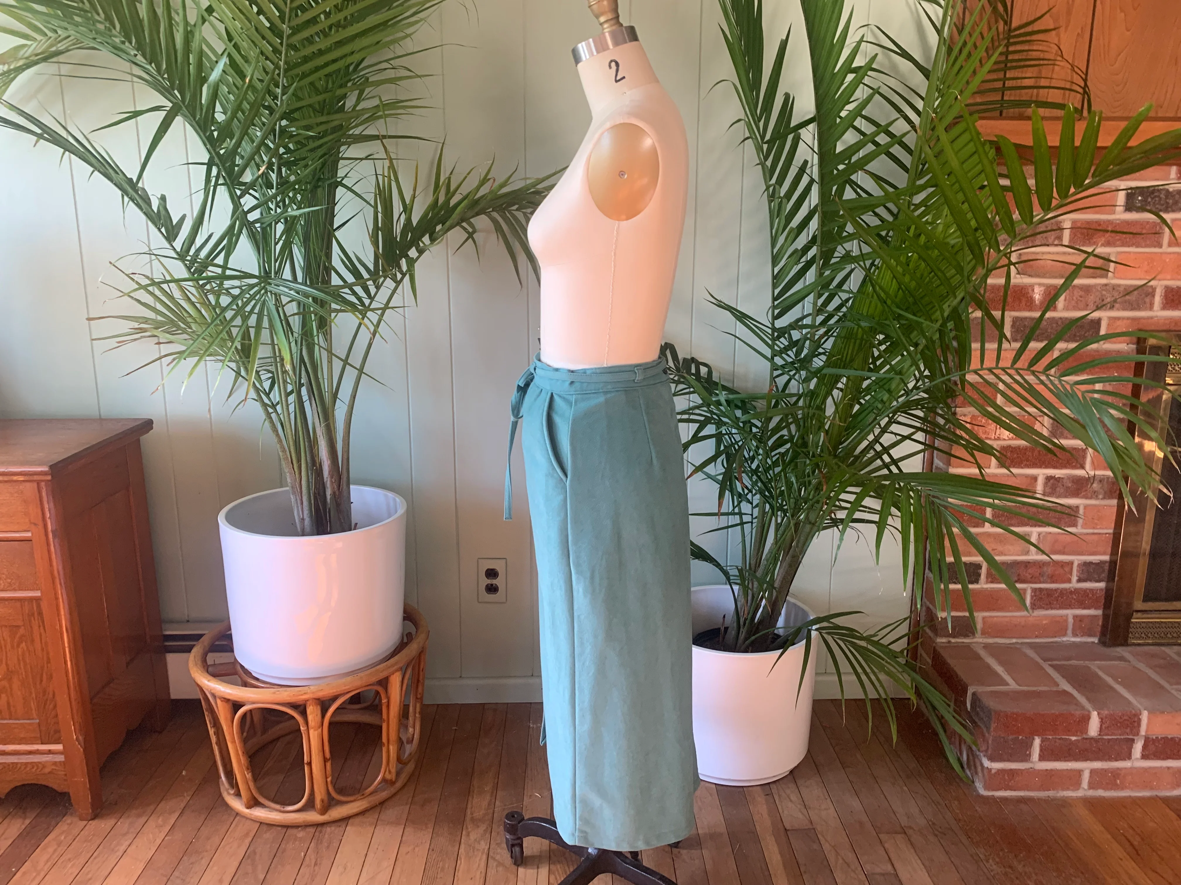 70s Light Turquoise Blue Sash Belt Midi Skirt By White Stag - Image 5