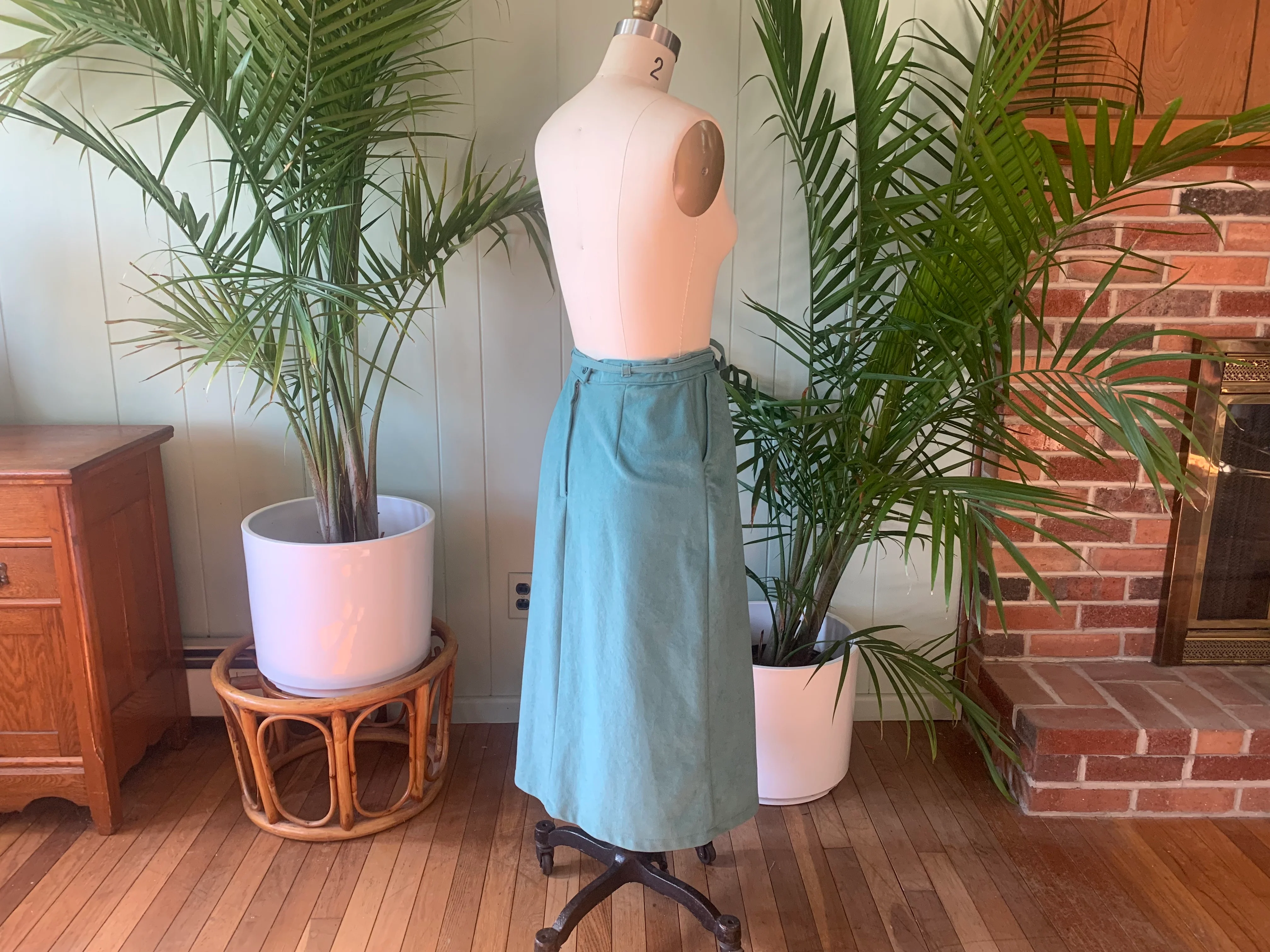 70s Light Turquoise Blue Sash Belt Midi Skirt By White Stag - Image 7