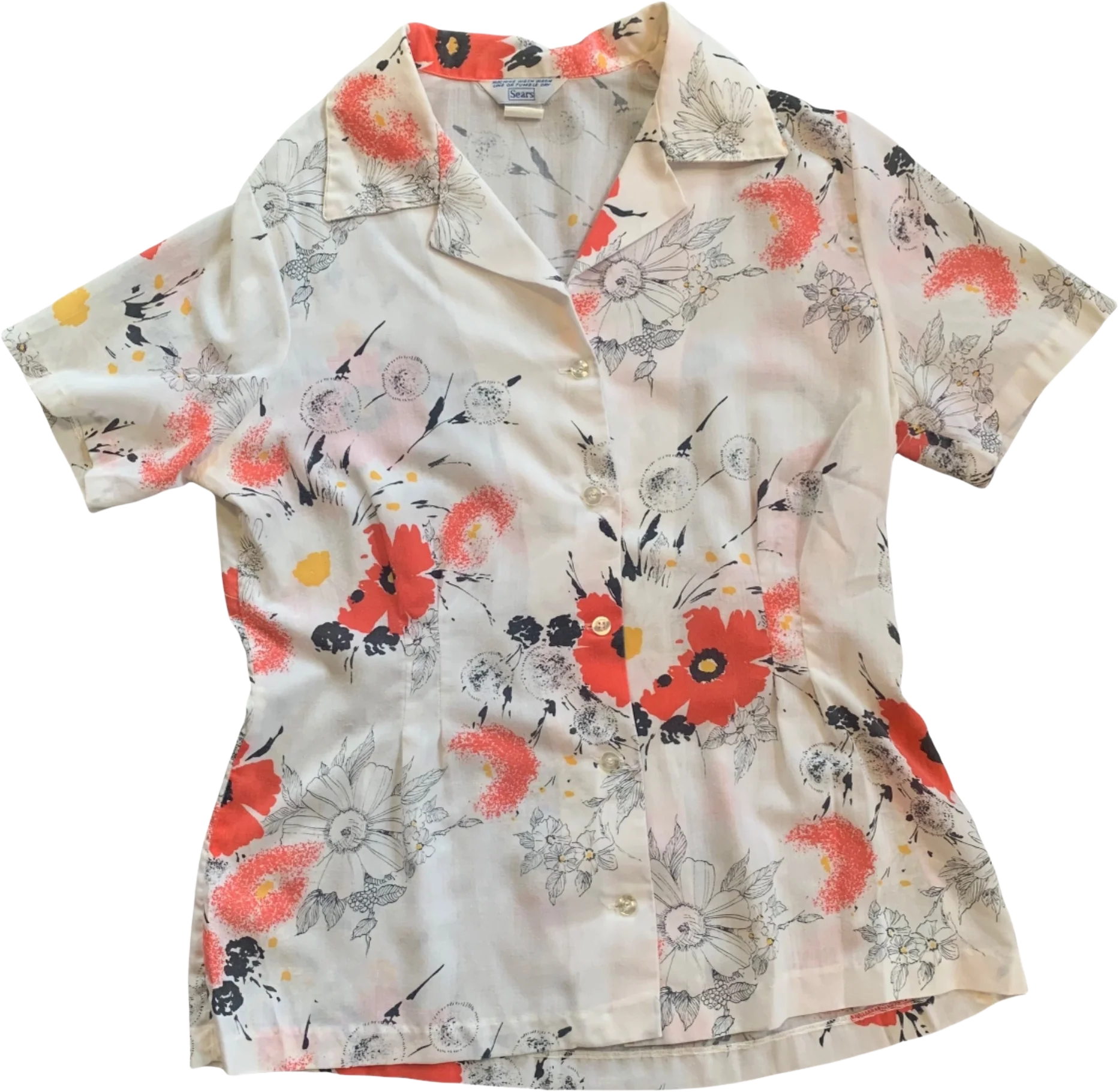 70s Lightweight Floral Dandelion Print Blouse By Sears