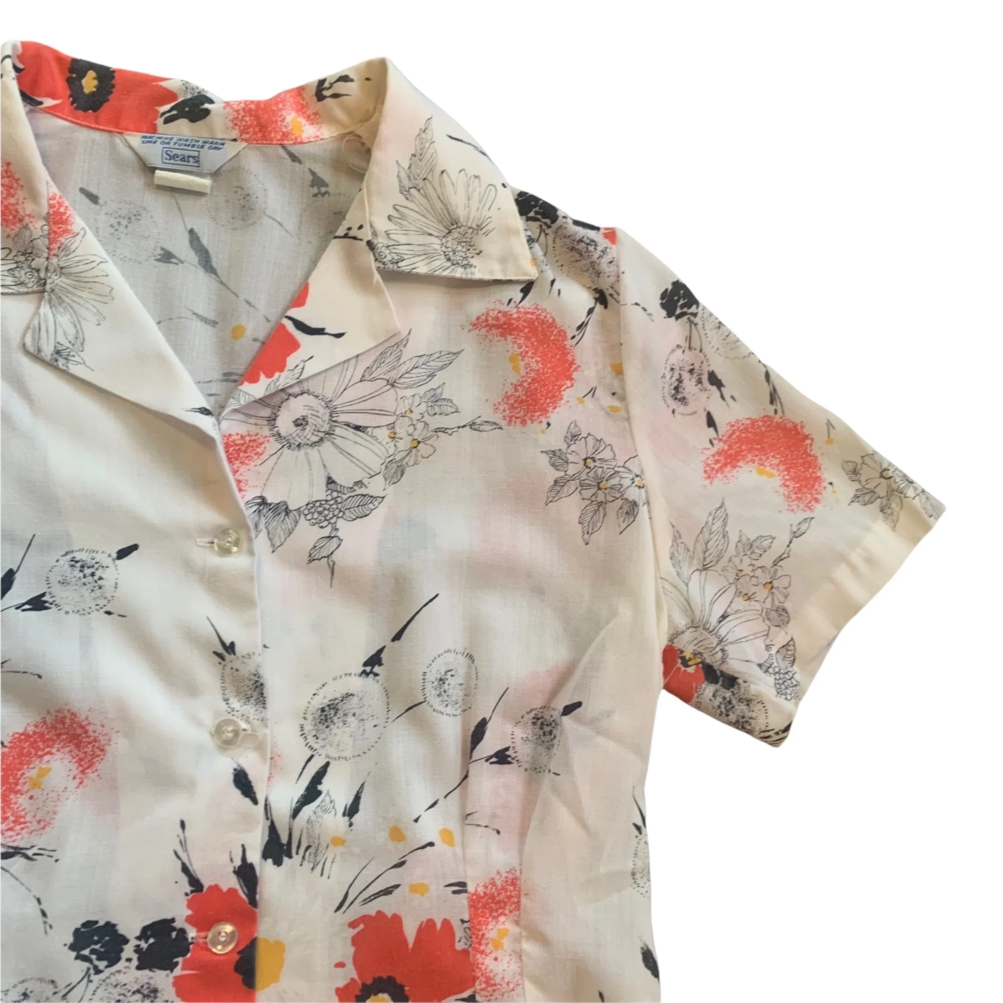 70s Lightweight Floral Dandelion Print Blouse By Sears - Image 5