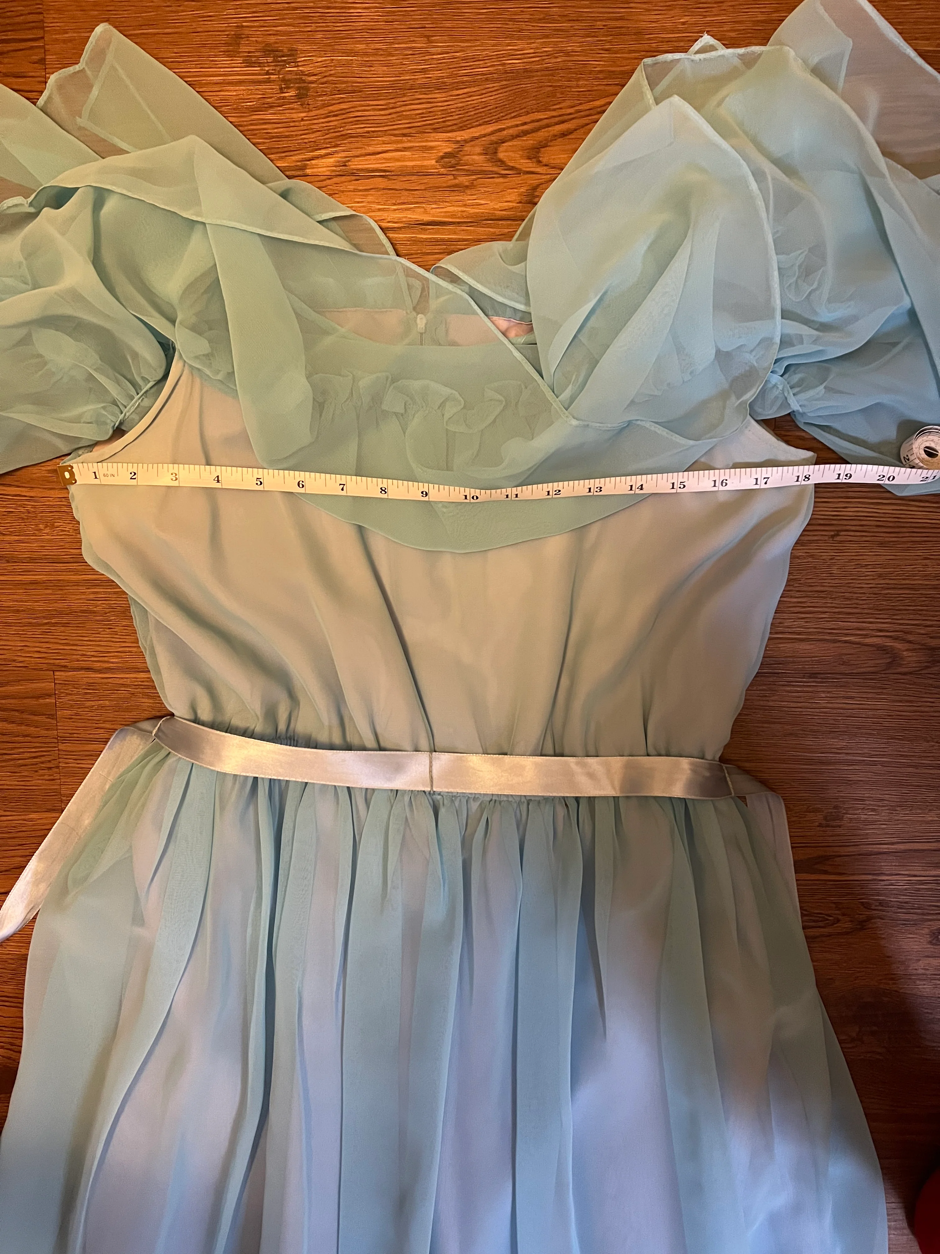 70s Lilac Light Blue Sheer Chiffon Ruffle Dress Gown By Themes - Image 12