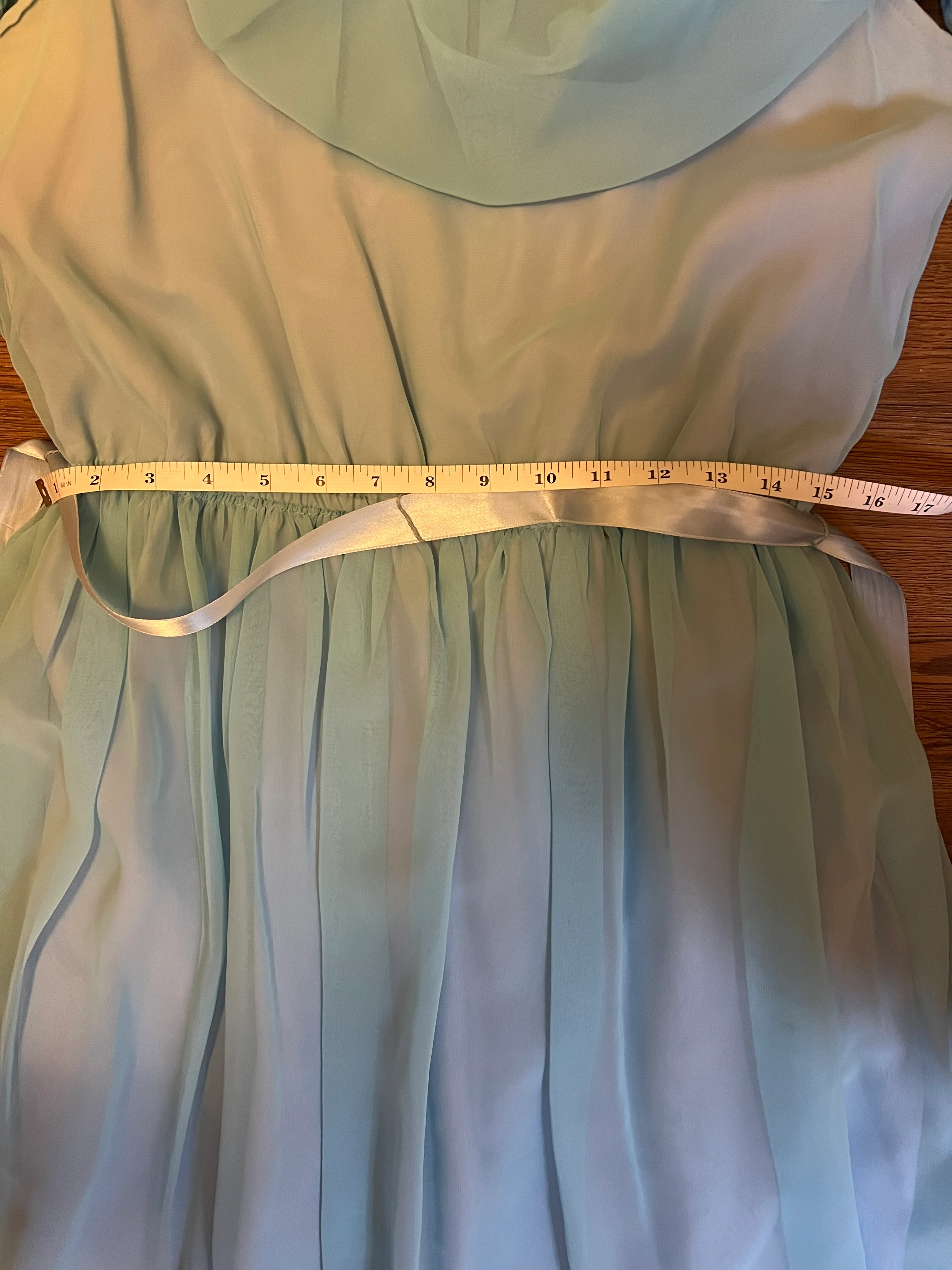 70s Lilac Light Blue Sheer Chiffon Ruffle Dress Gown By Themes - Image 13