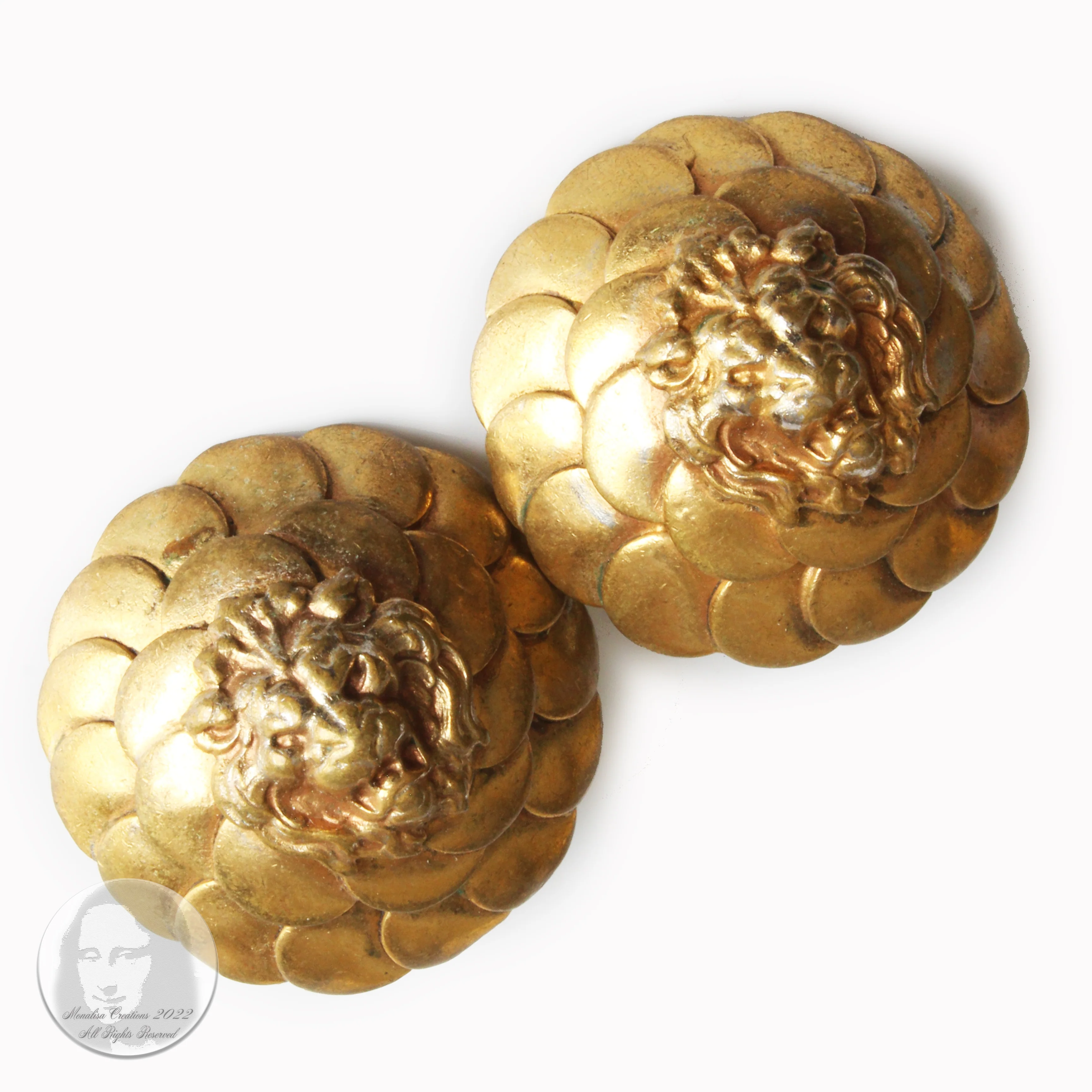 70s Lion Head Earrings Clip Style Gold Metal Rare By Chanel - Image 3