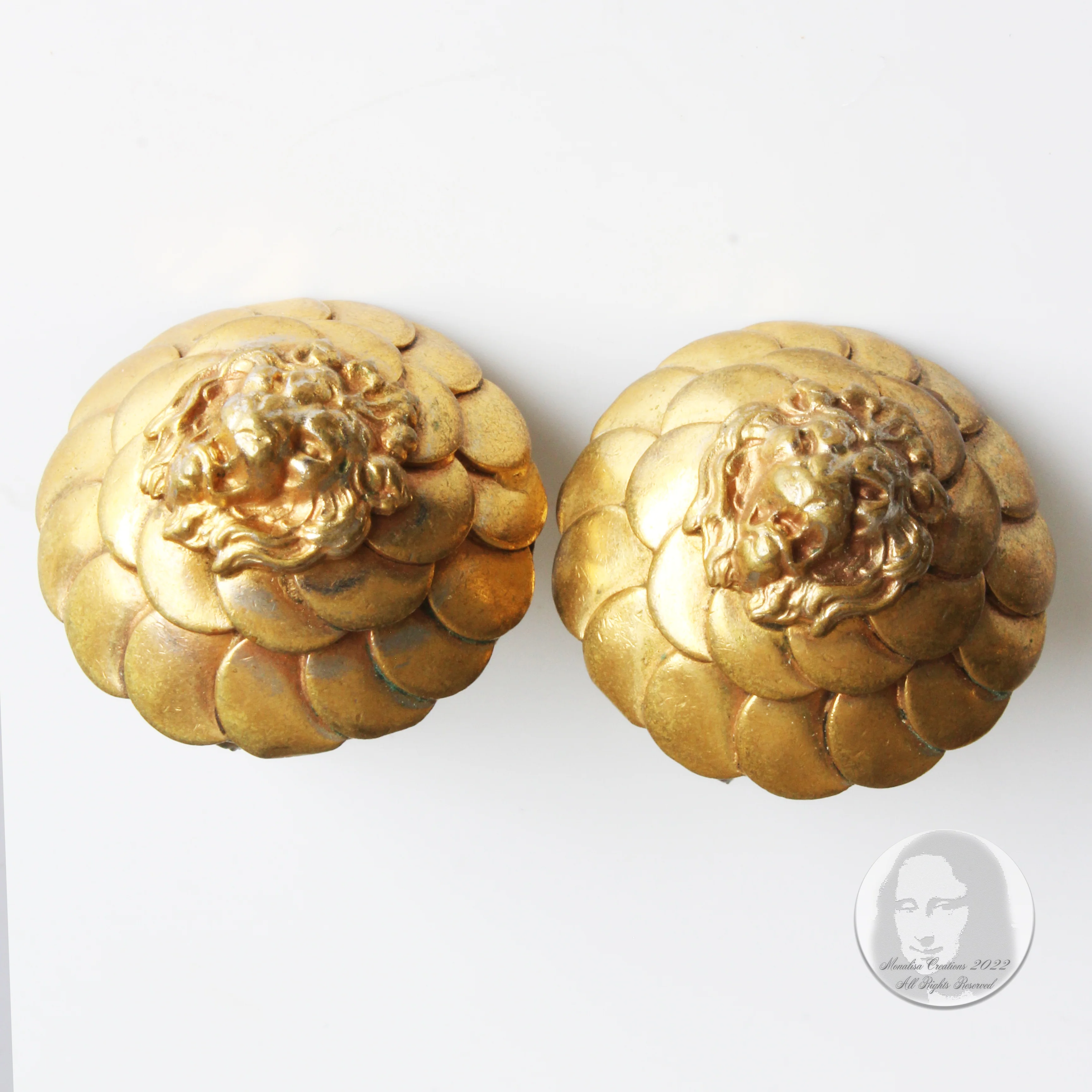 70s Lion Head Earrings Clip Style Gold Metal Rare By Chanel - Image 7