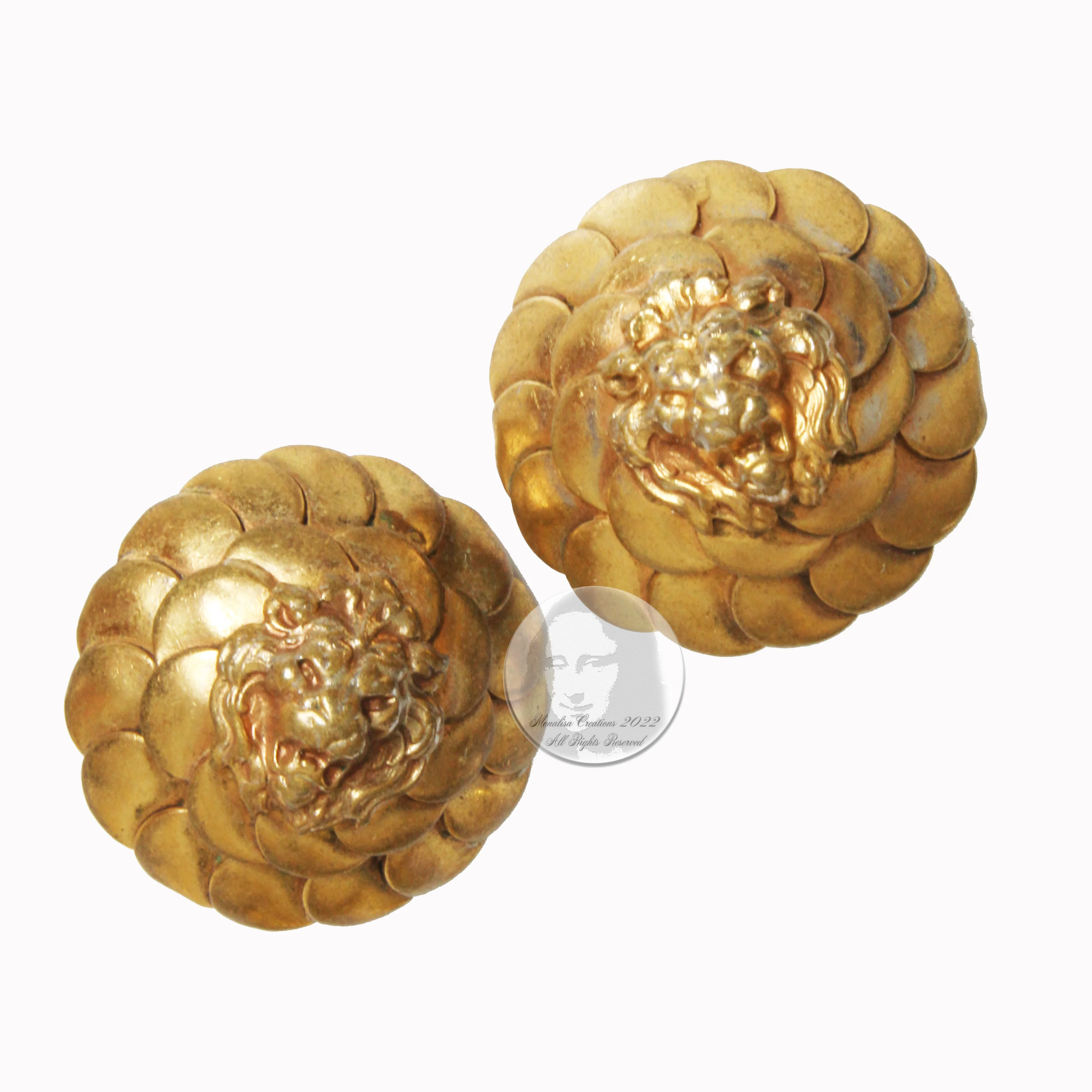 70s Lion Head Earrings Clip Style Gold Metal Rare By Chanel - Image 9