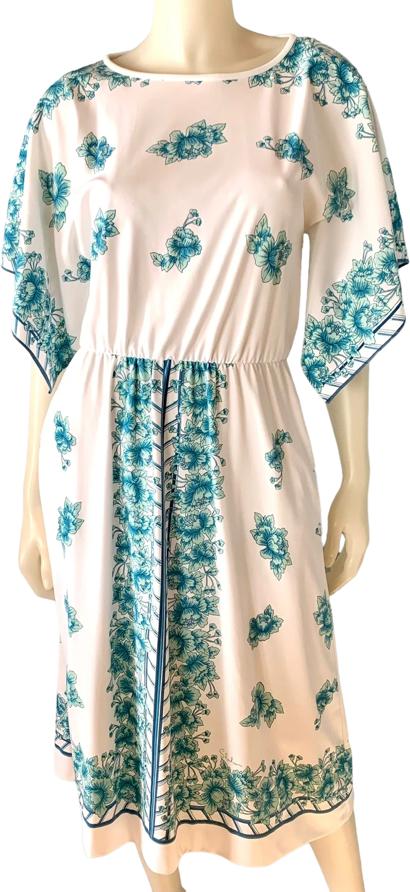 70s Lokelani Floral Or Rose Print Dolman Sleeve Dress By Alfred Shaheen