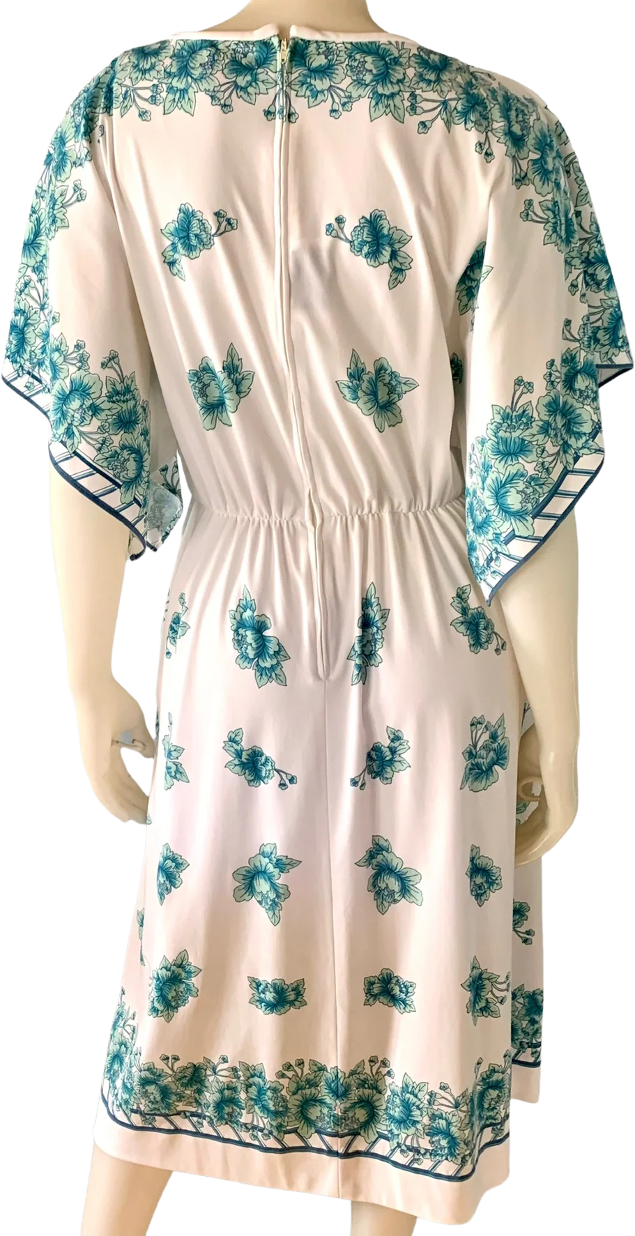 70s Lokelani Floral Or Rose Print Dolman Sleeve Dress By Alfred Shaheen - Image 2