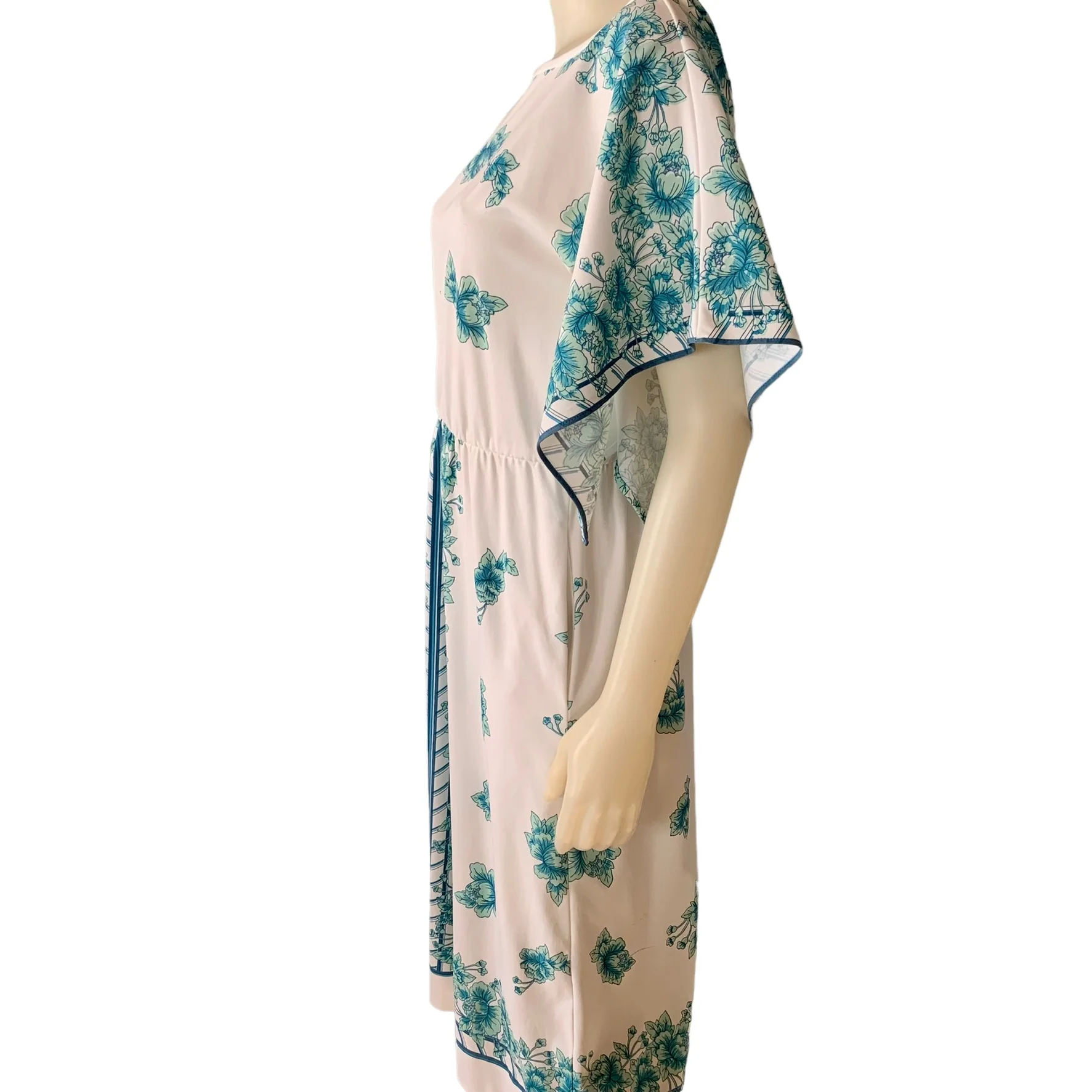 70s Lokelani Floral Or Rose Print Dolman Sleeve Dress By Alfred Shaheen - Image 3