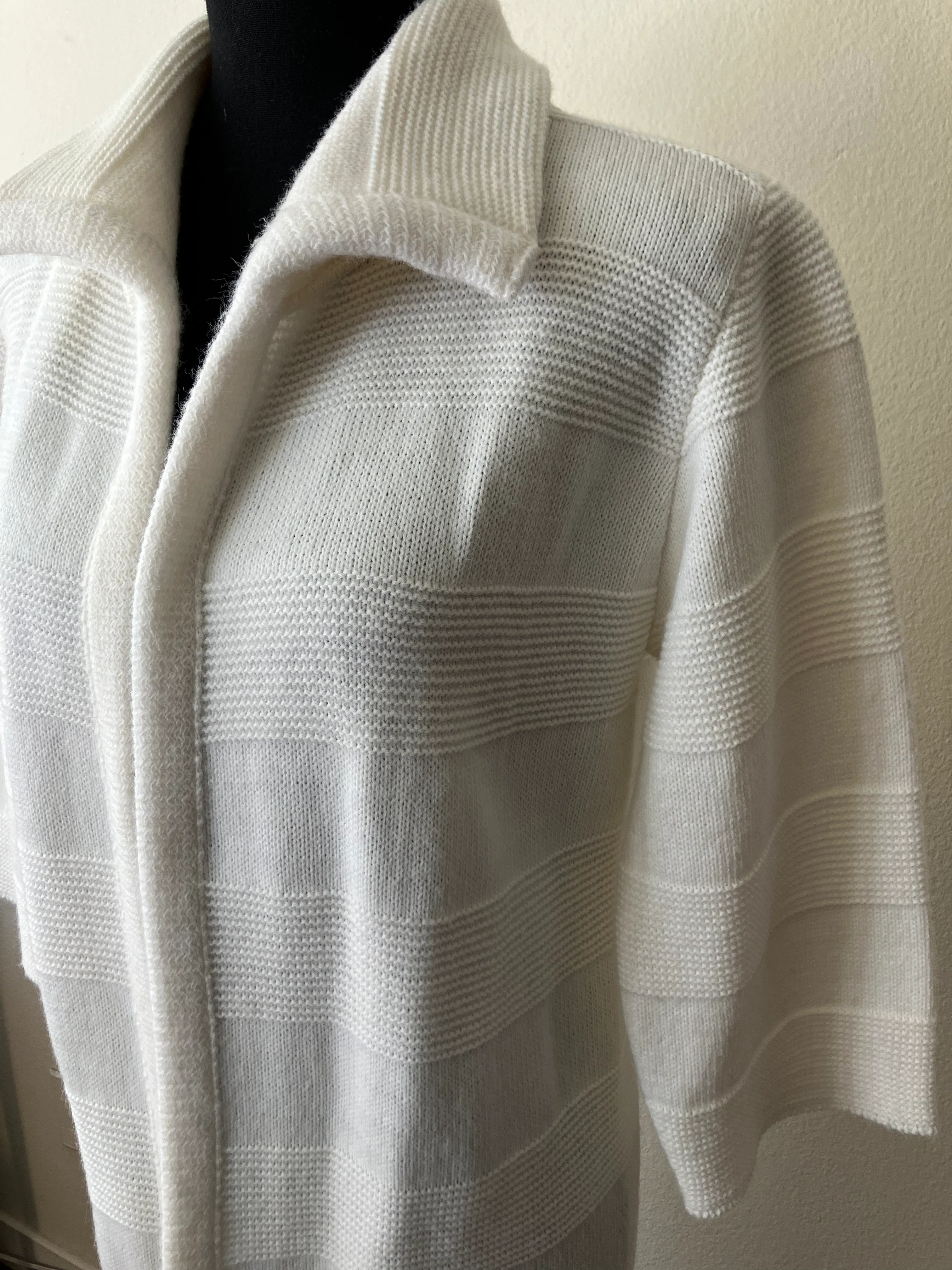70s Long Open Front Ivory Cardigan Sweater Coat By Jolie Knitwear - Image 5
