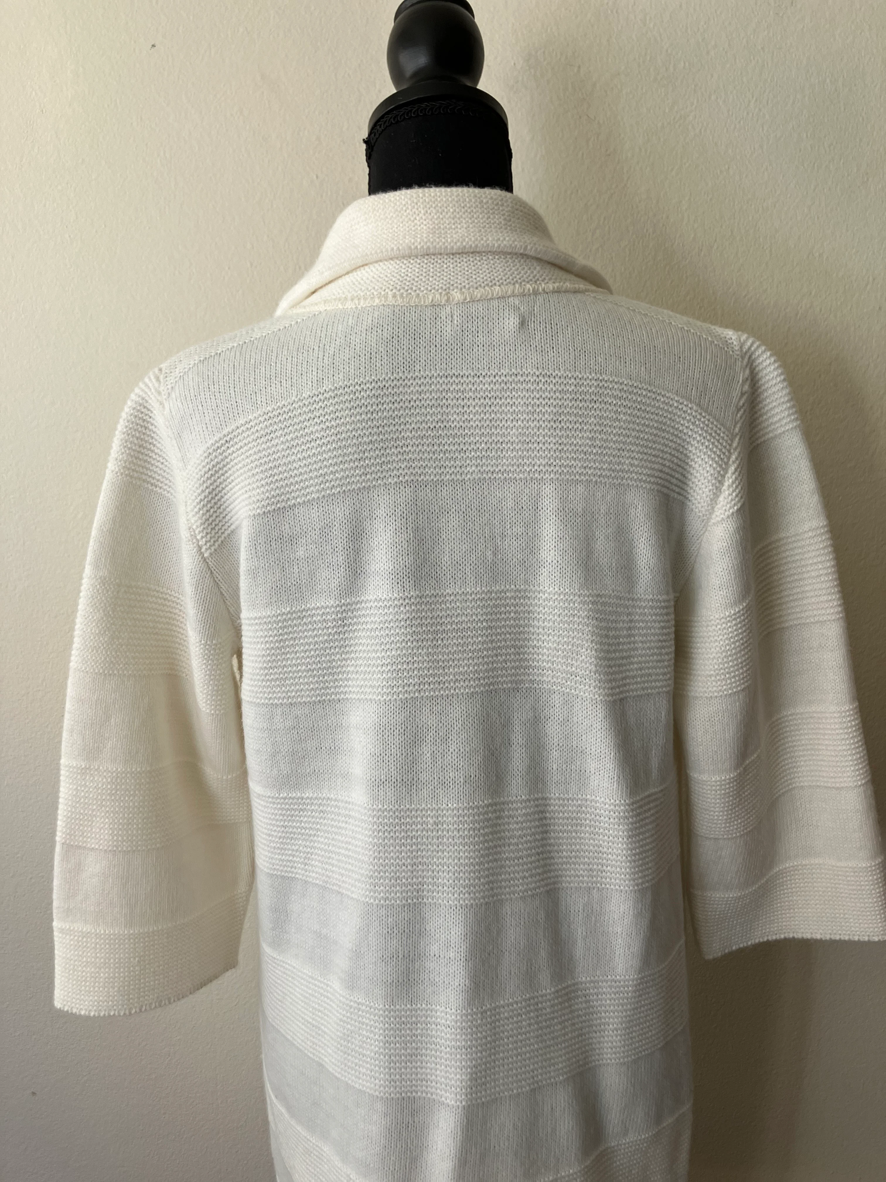 70s Long Open Front Ivory Cardigan Sweater Coat By Jolie Knitwear - Image 7