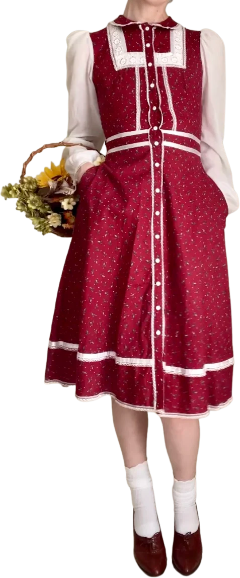 70s Long Sleeve Autumn Prairie Dress By Gunne Sax