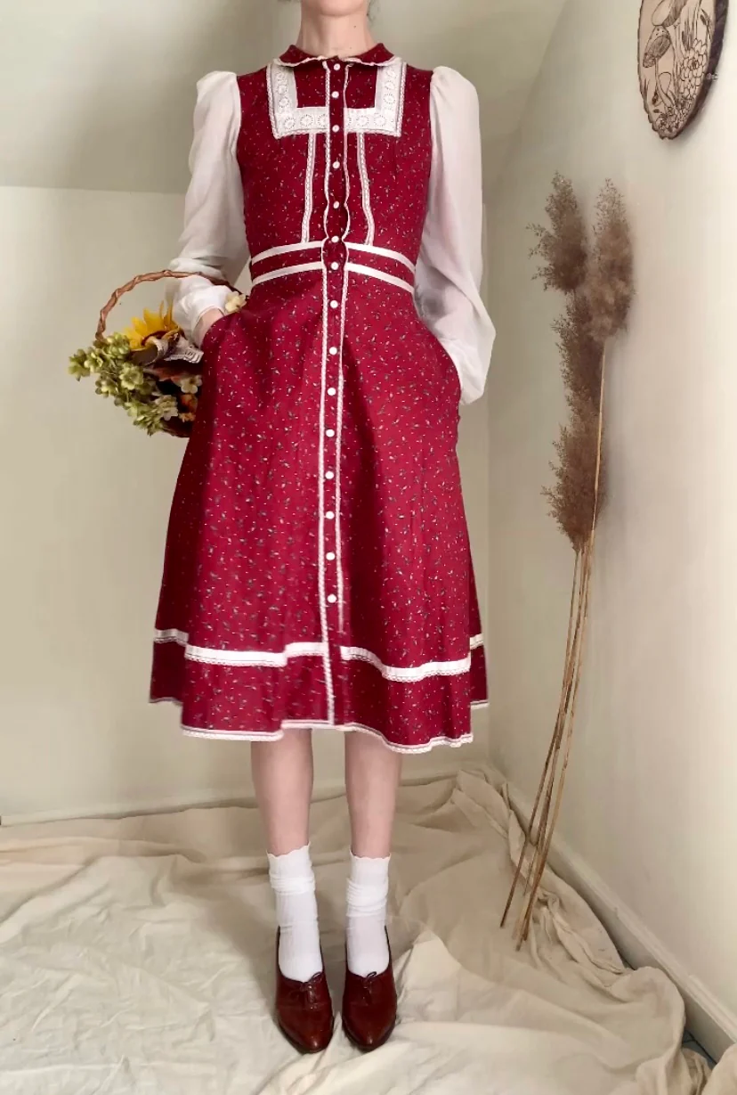 70s Long Sleeve Autumn Prairie Dress By Gunne Sax - Image 3