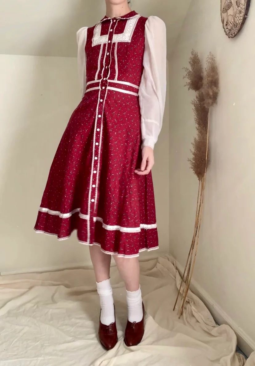 70s Long Sleeve Autumn Prairie Dress By Gunne Sax - Image 5