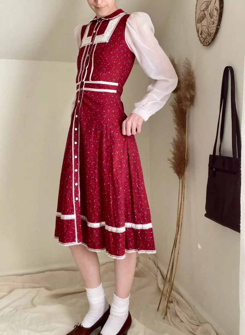 70s Long Sleeve Autumn Prairie Dress By Gunne Sax - Image 6