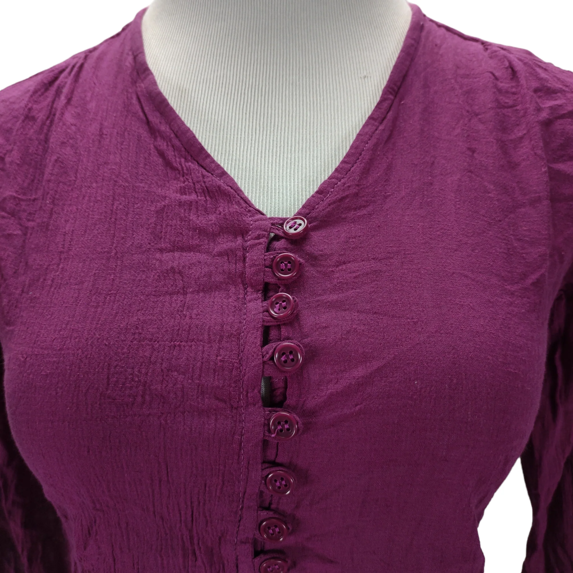 70s Long Sleeve Button Front V-neck Crinkle Top By Zodiac - Image 3