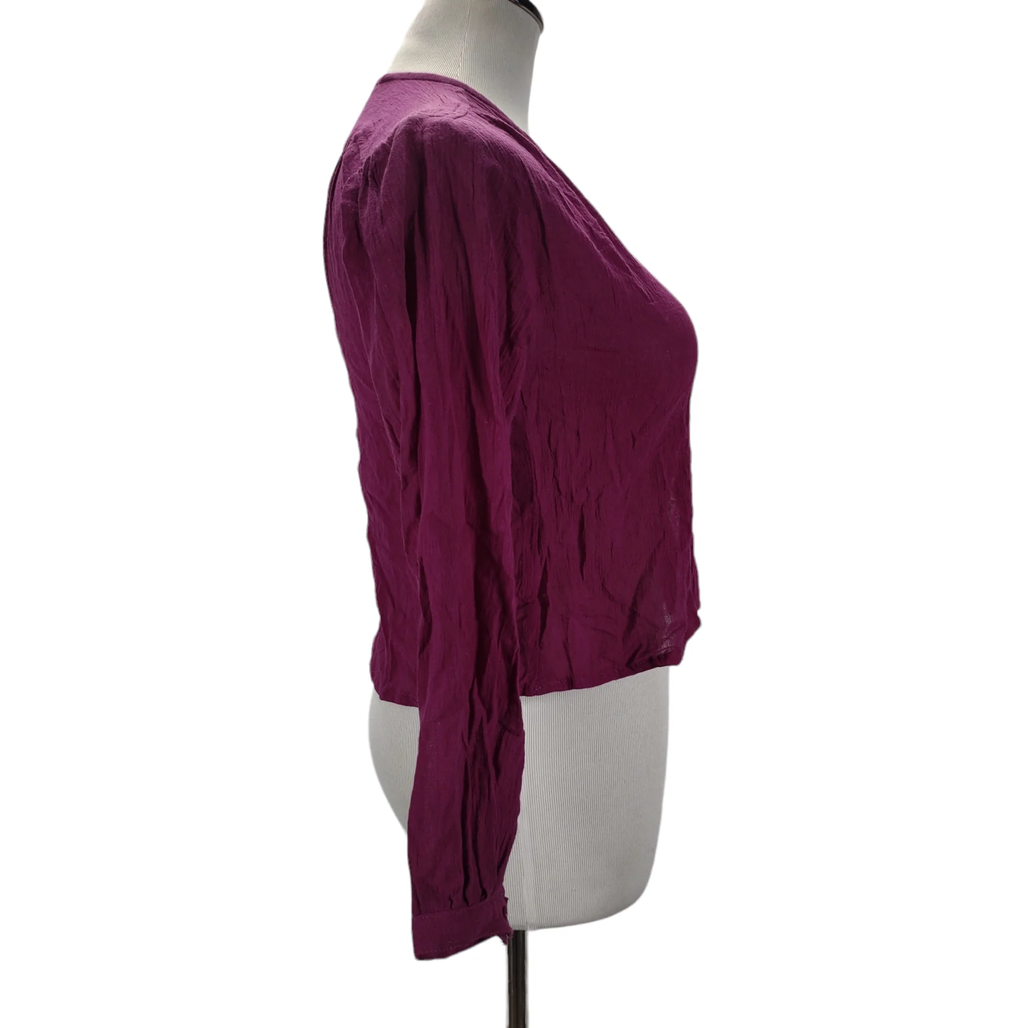 70s Long Sleeve Button Front V-neck Crinkle Top By Zodiac - Image 4