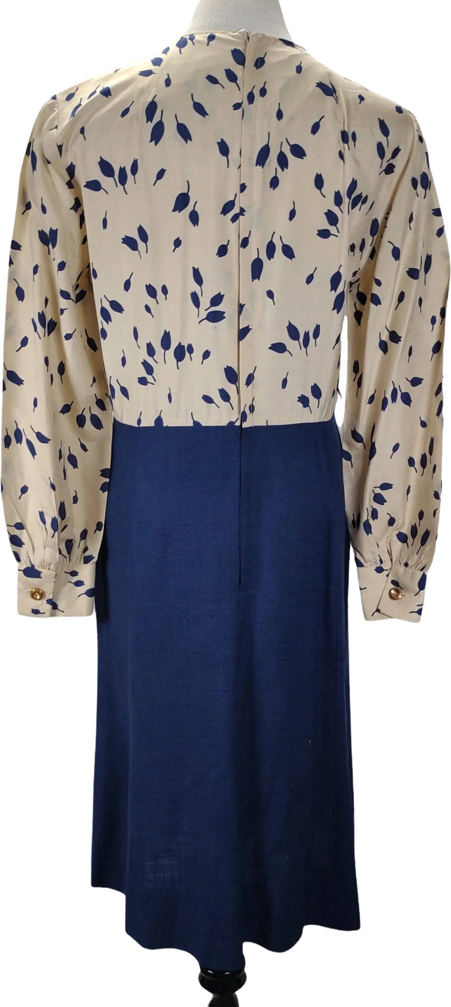 70s Long Sleeve Midi Secretary Dress Floral Print - Image 2