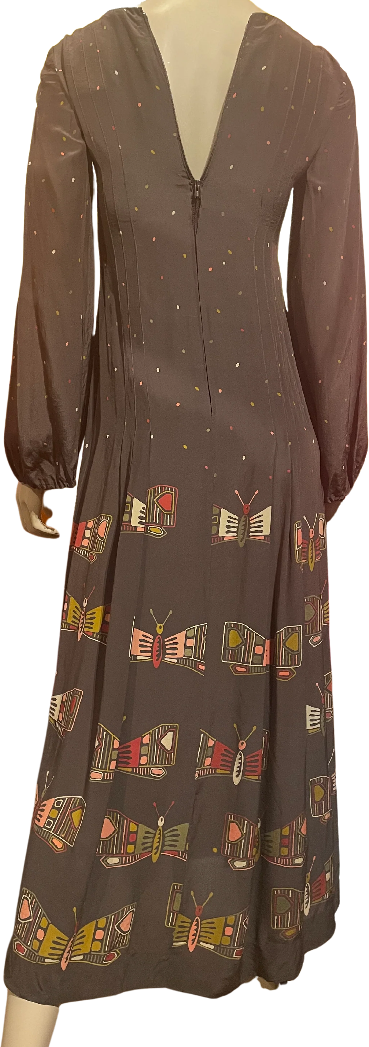 70s Longsleeve Silk Butterfly Dress By Sonia Rykiel - Image 2