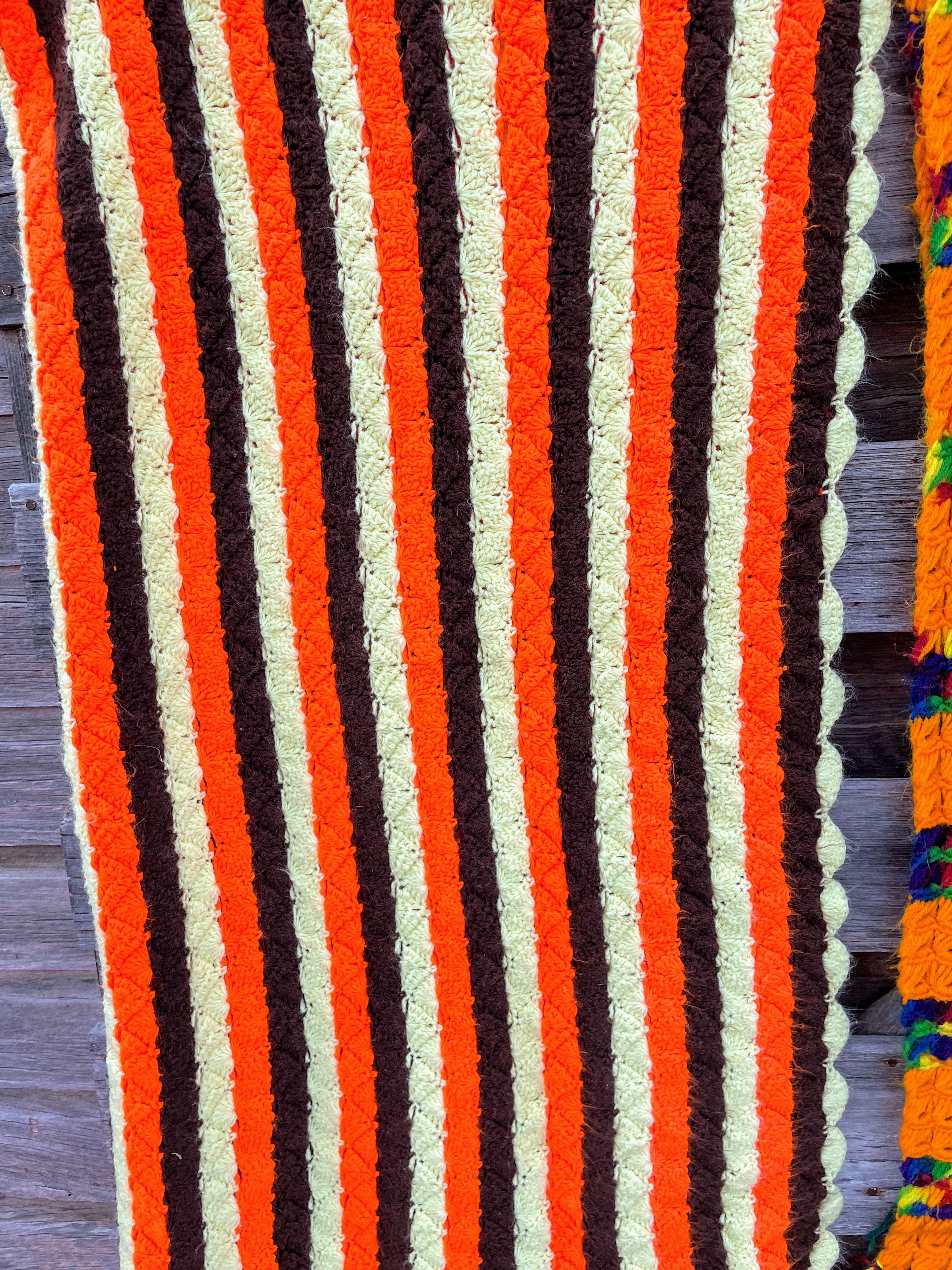 70s Lot 3 Crochet Afghans Retro Orange Brown - Image 10