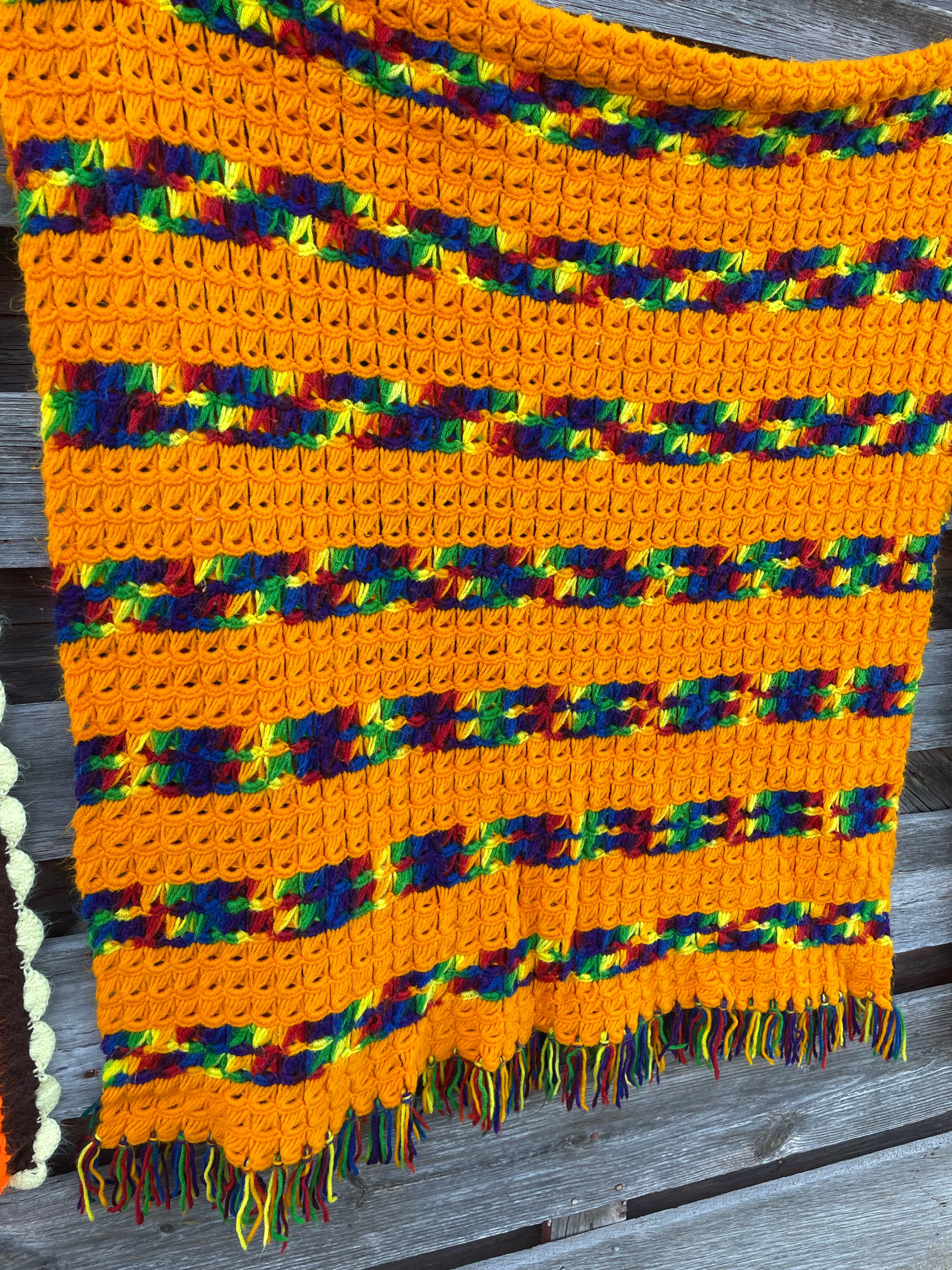 70s Lot 3 Crochet Afghans Retro Orange Brown - Image 14