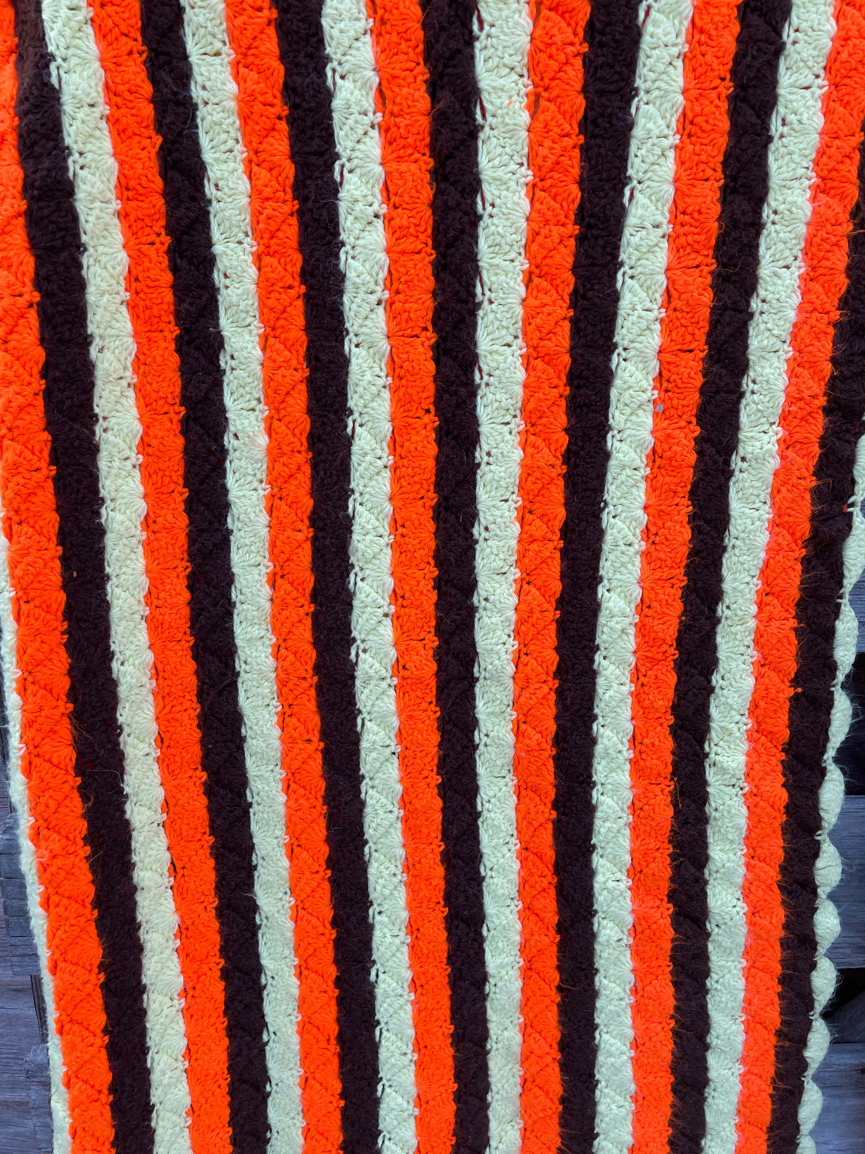 70s Lot 3 Crochet Afghans Retro Orange Brown - Image 17