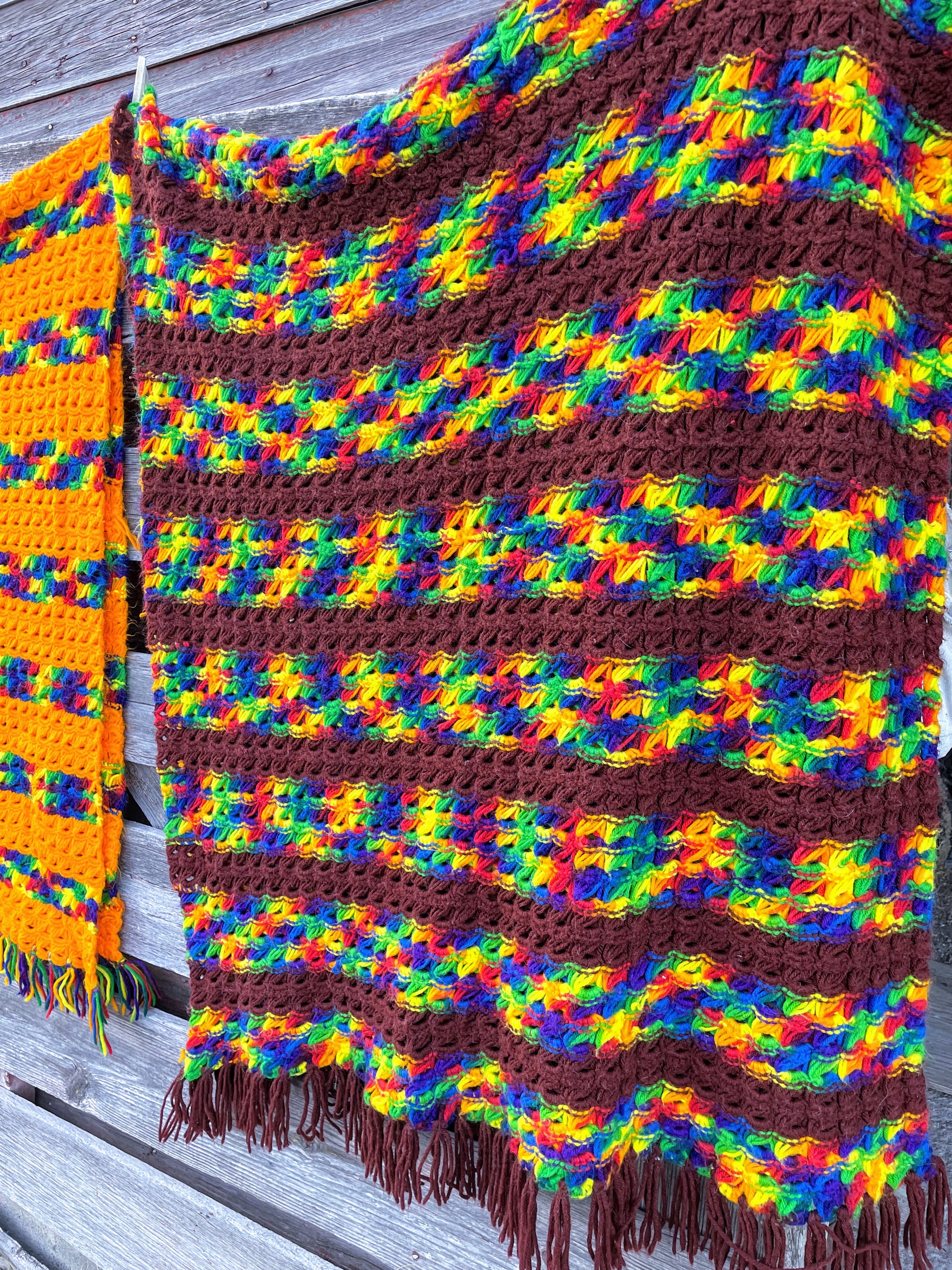 70s Lot 3 Crochet Afghans Retro Orange Brown - Image 4