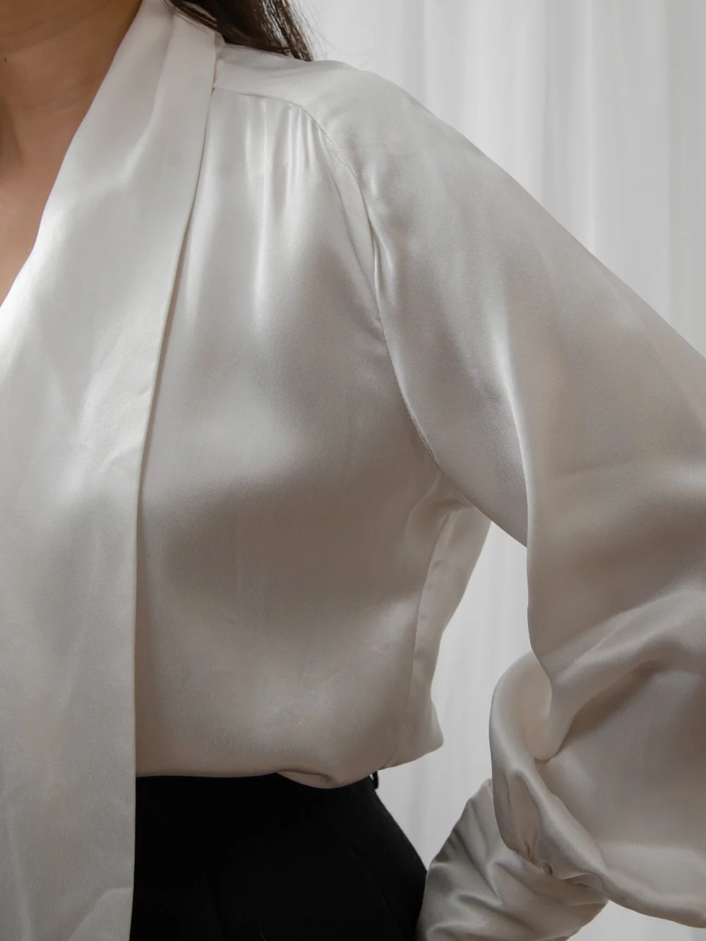 70s Luxe Satin Pussy Bow Blouse - Image 4