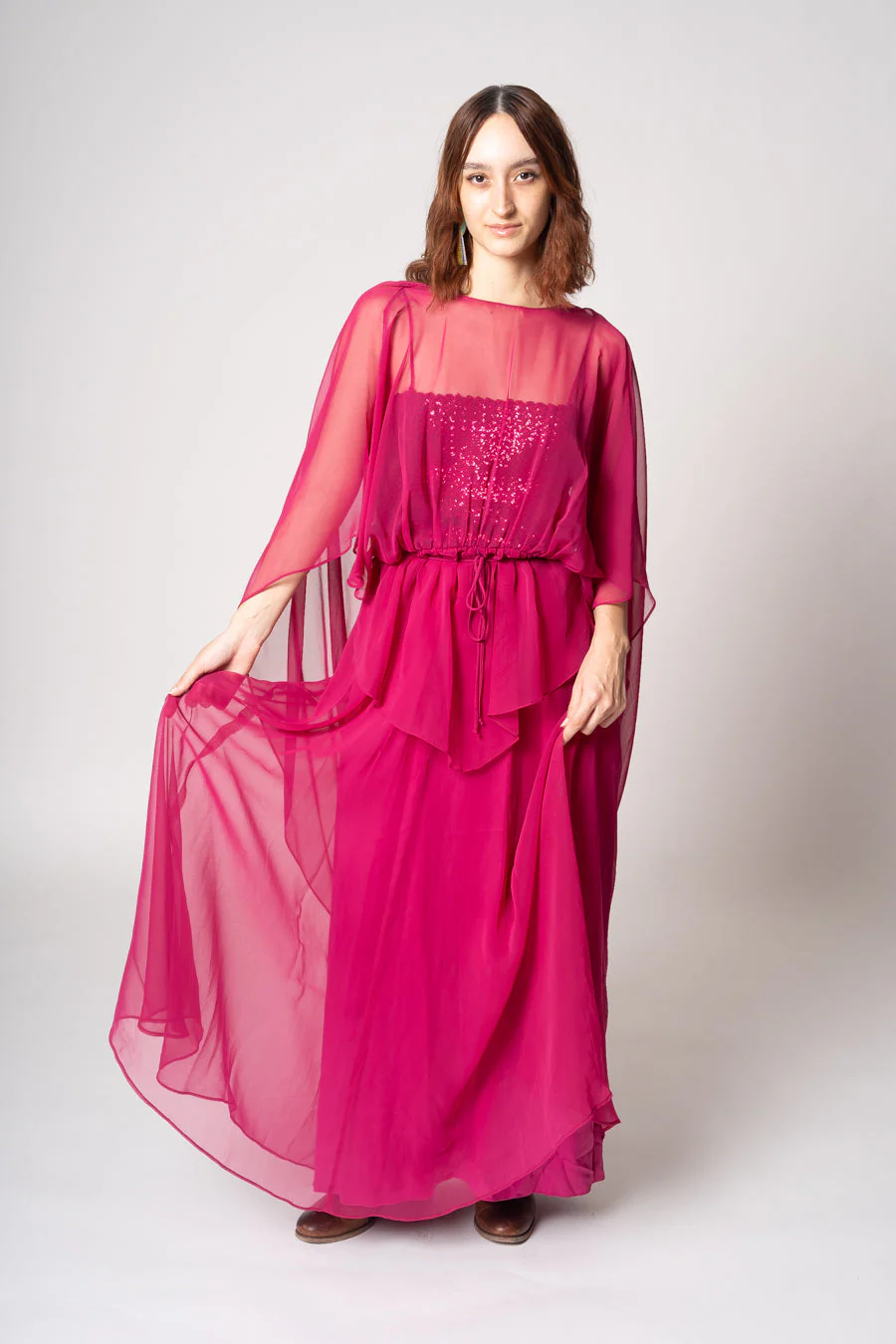70s Magenta Chiffon Gown - Image 3