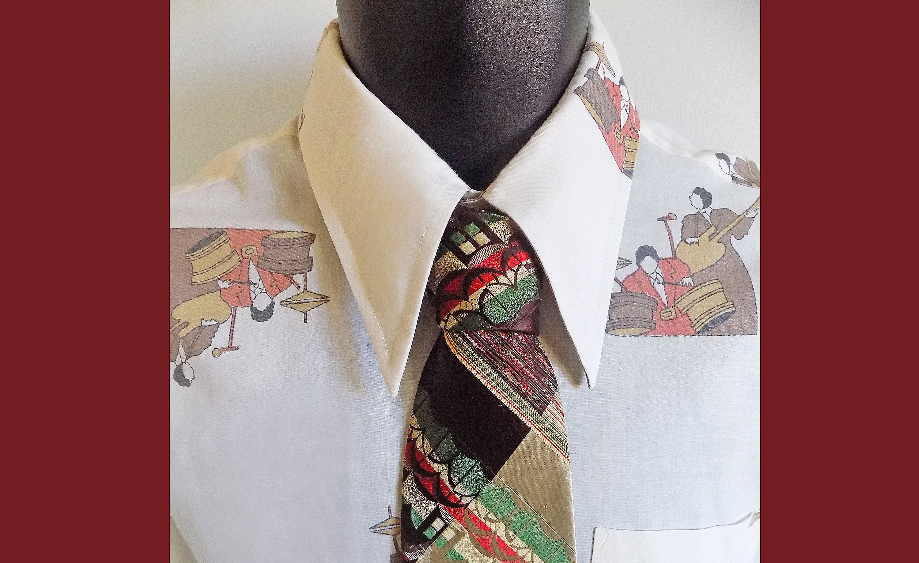 70s Man's Shirt with Drummer and Guitarist Beatles Band Musicians Print Pocket Short Sleeved 16" Collar Fruit of The Loom - Image 4