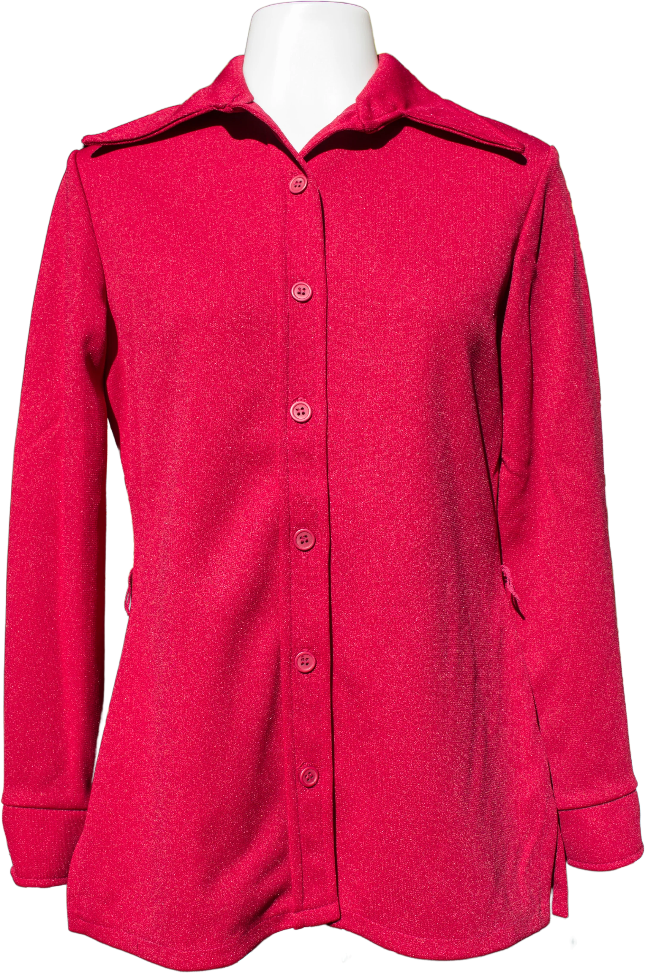70s Maroon Wing Tip Doubleknit Polyester Blouse By Booth Bay
