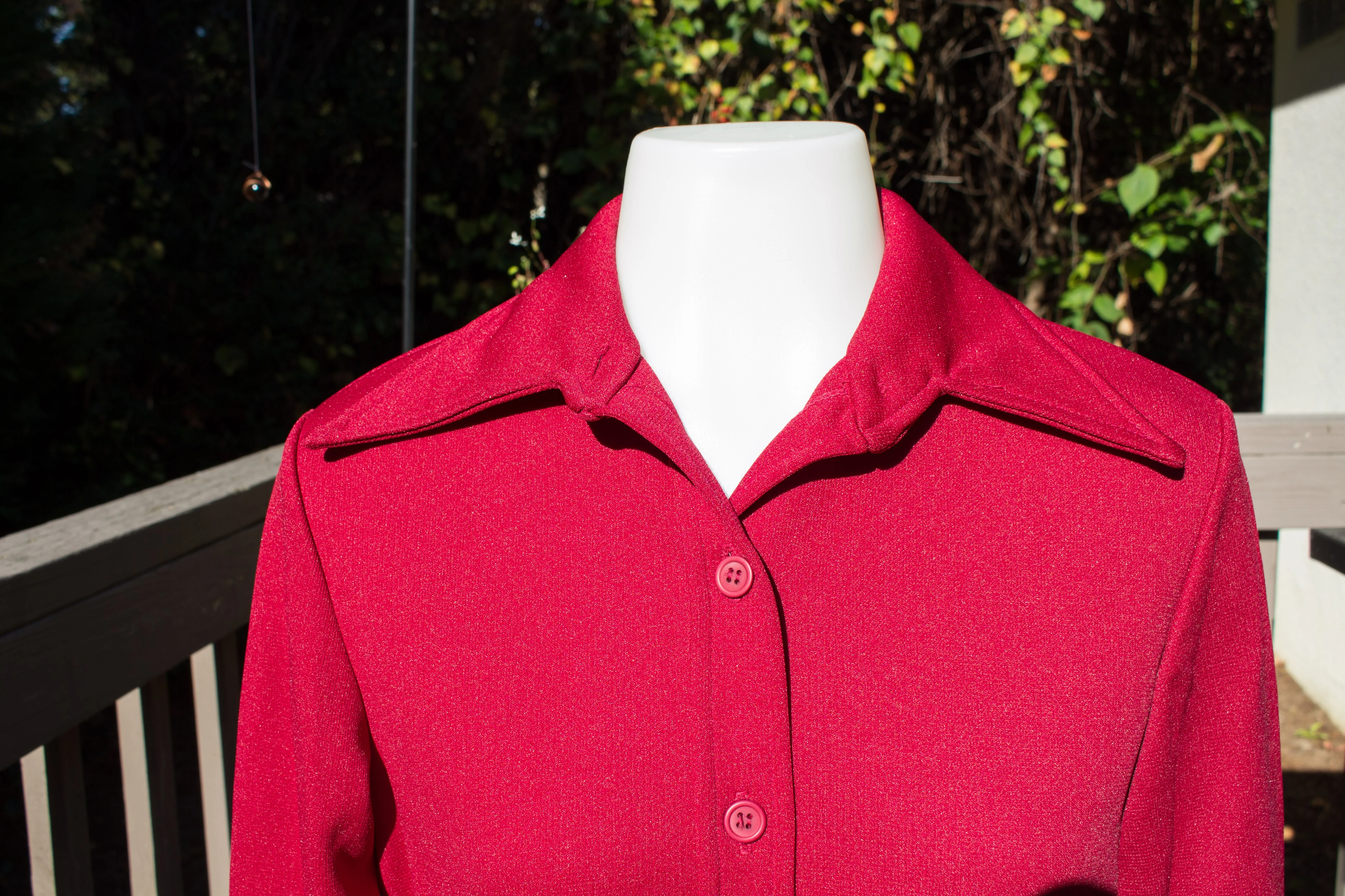70s Maroon Wing Tip Doubleknit Polyester Blouse By Booth Bay - Image 3