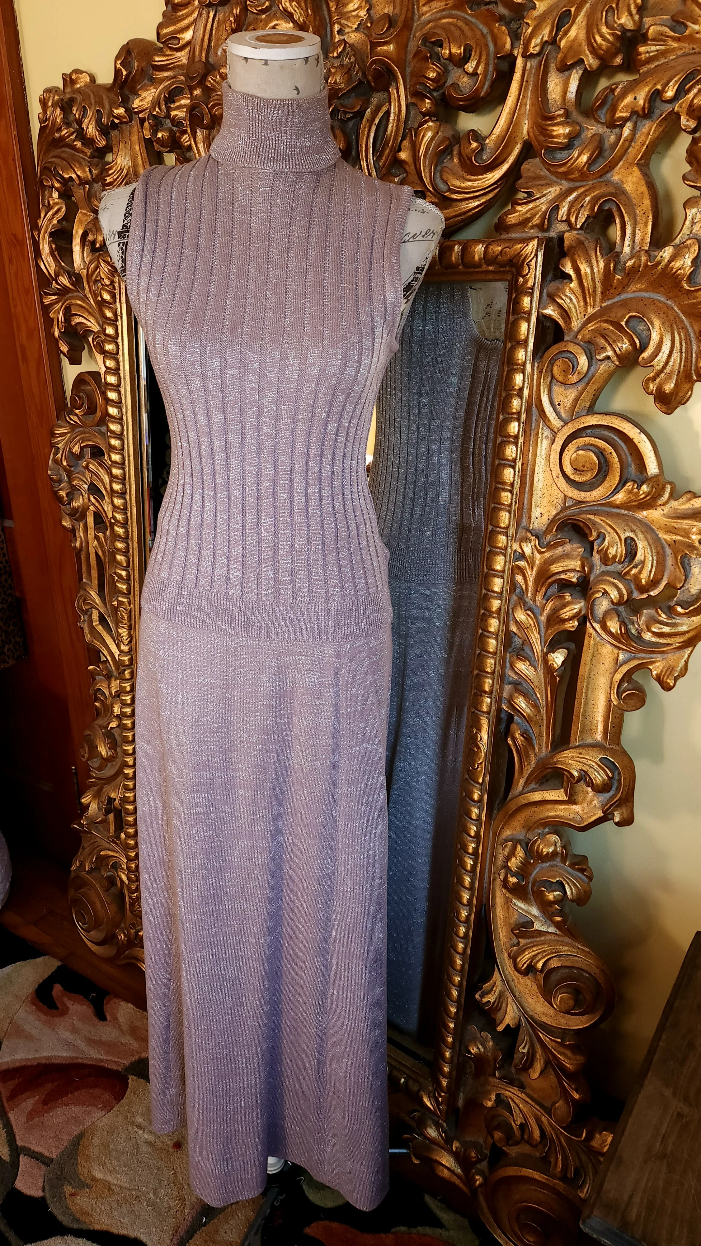 70s Mauve And Silver Lurex Knit 3 Pc Maxi Skirt Set By Junior House - Image 4