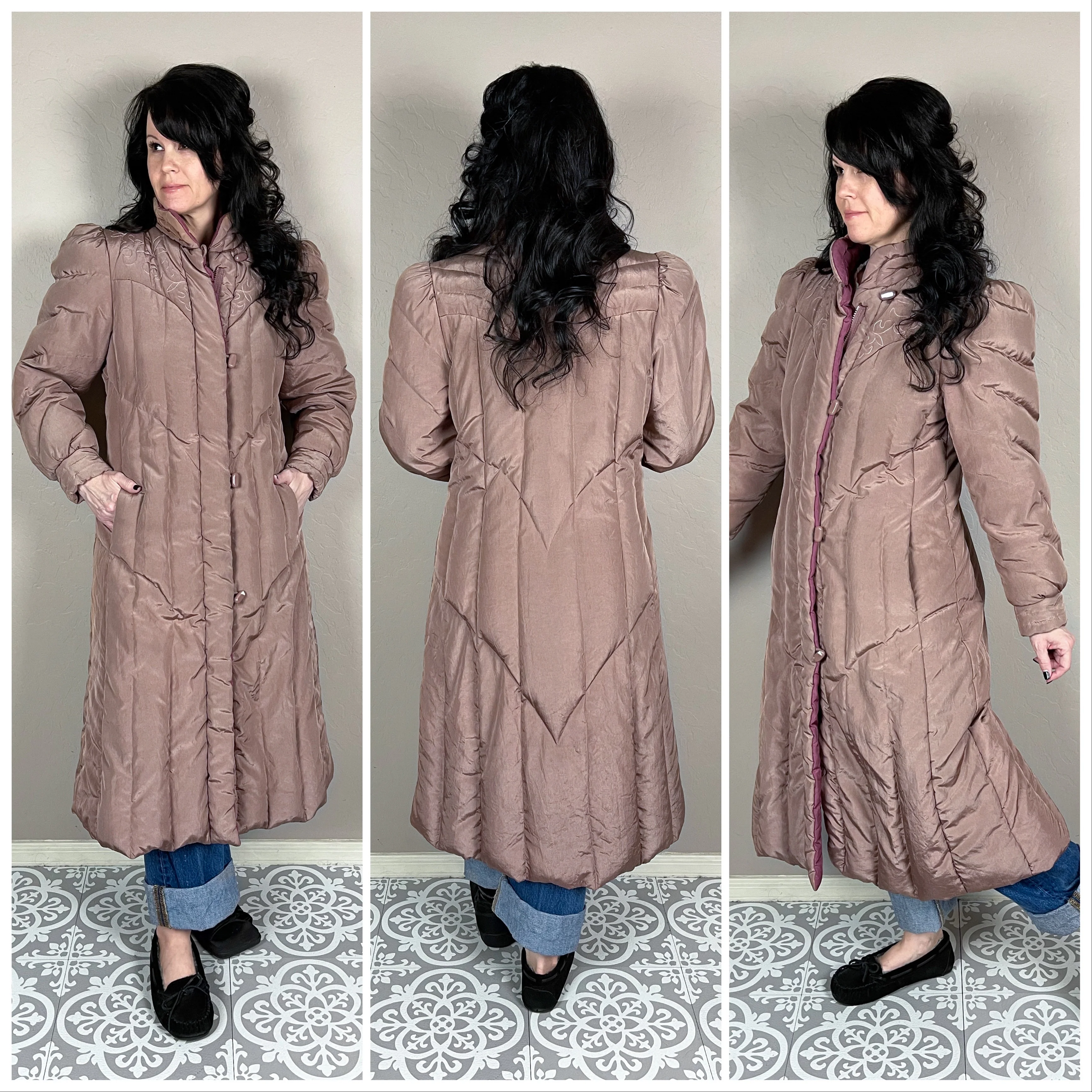 70s Mauve Embroidered Down And Feather Puffer Coat By Sno Down - Image 2