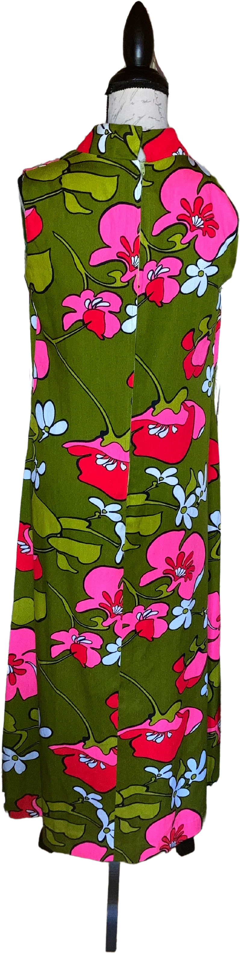 70s Maxi Dress Floral Pop Art Band-Collar - Image 2
