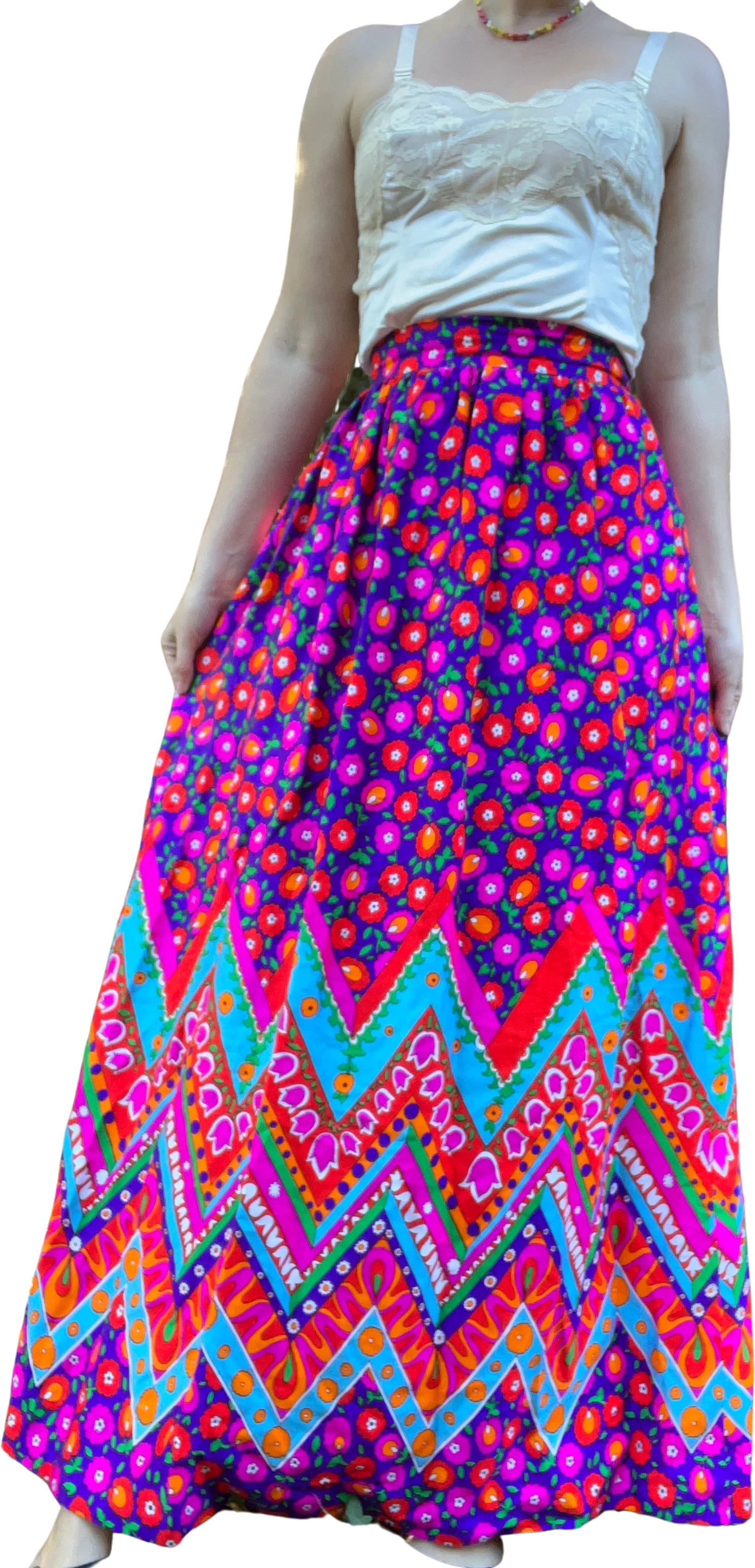 70s Maximalist Psychedelic Floral Maxi Skirt By Alex Colman