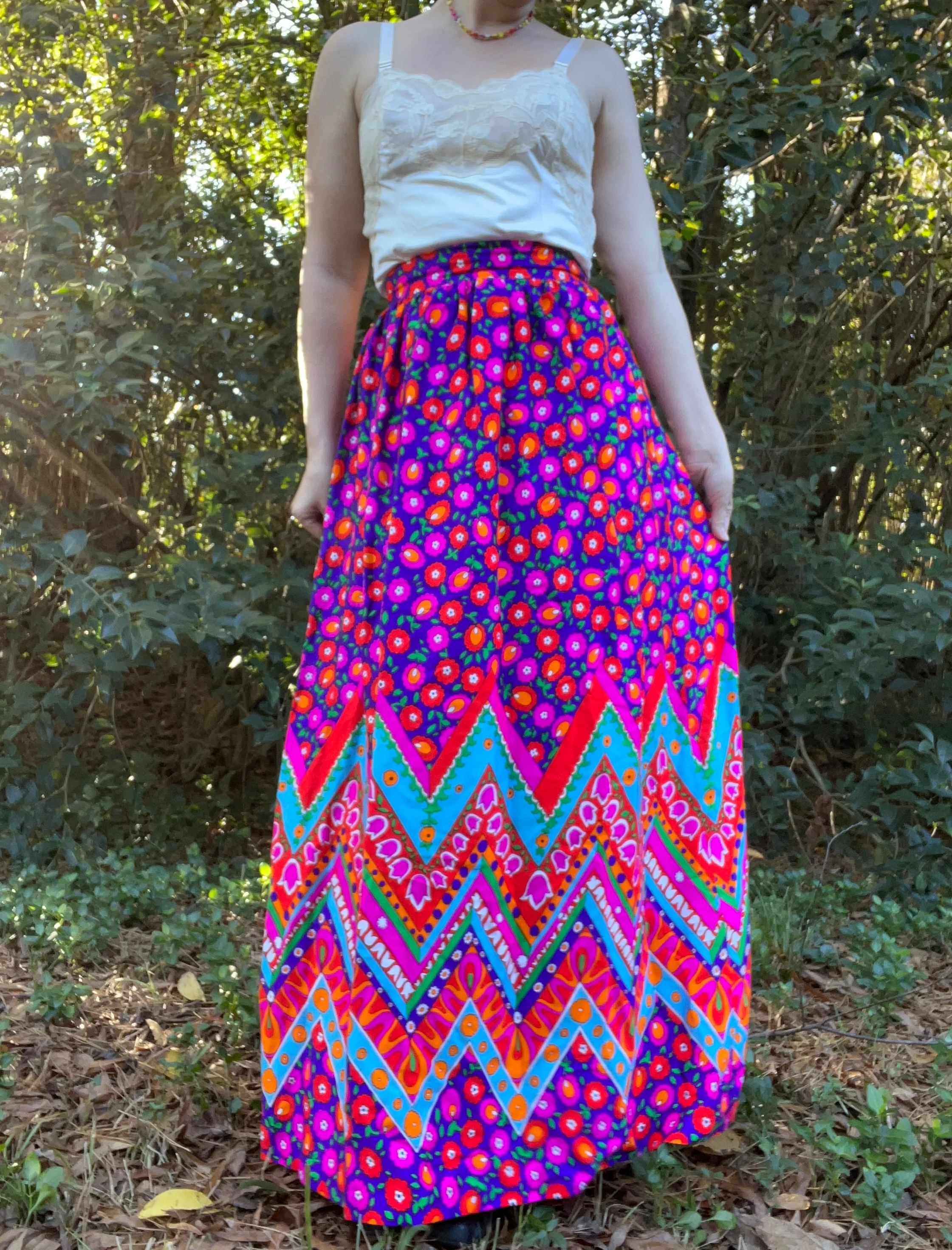 70s Maximalist Psychedelic Floral Maxi Skirt By Alex Colman - Image 3