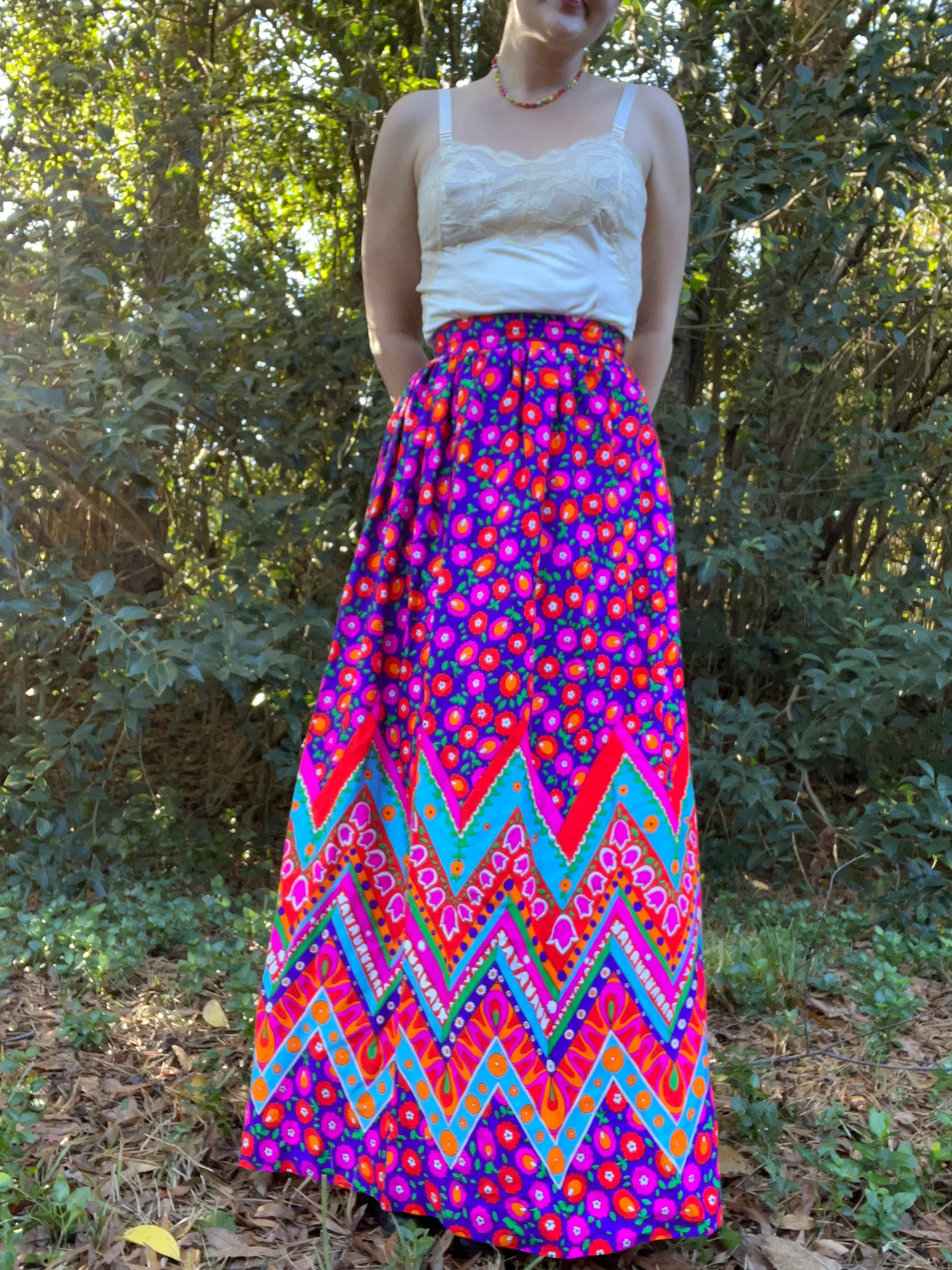 70s Maximalist Psychedelic Floral Maxi Skirt By Alex Colman - Image 4