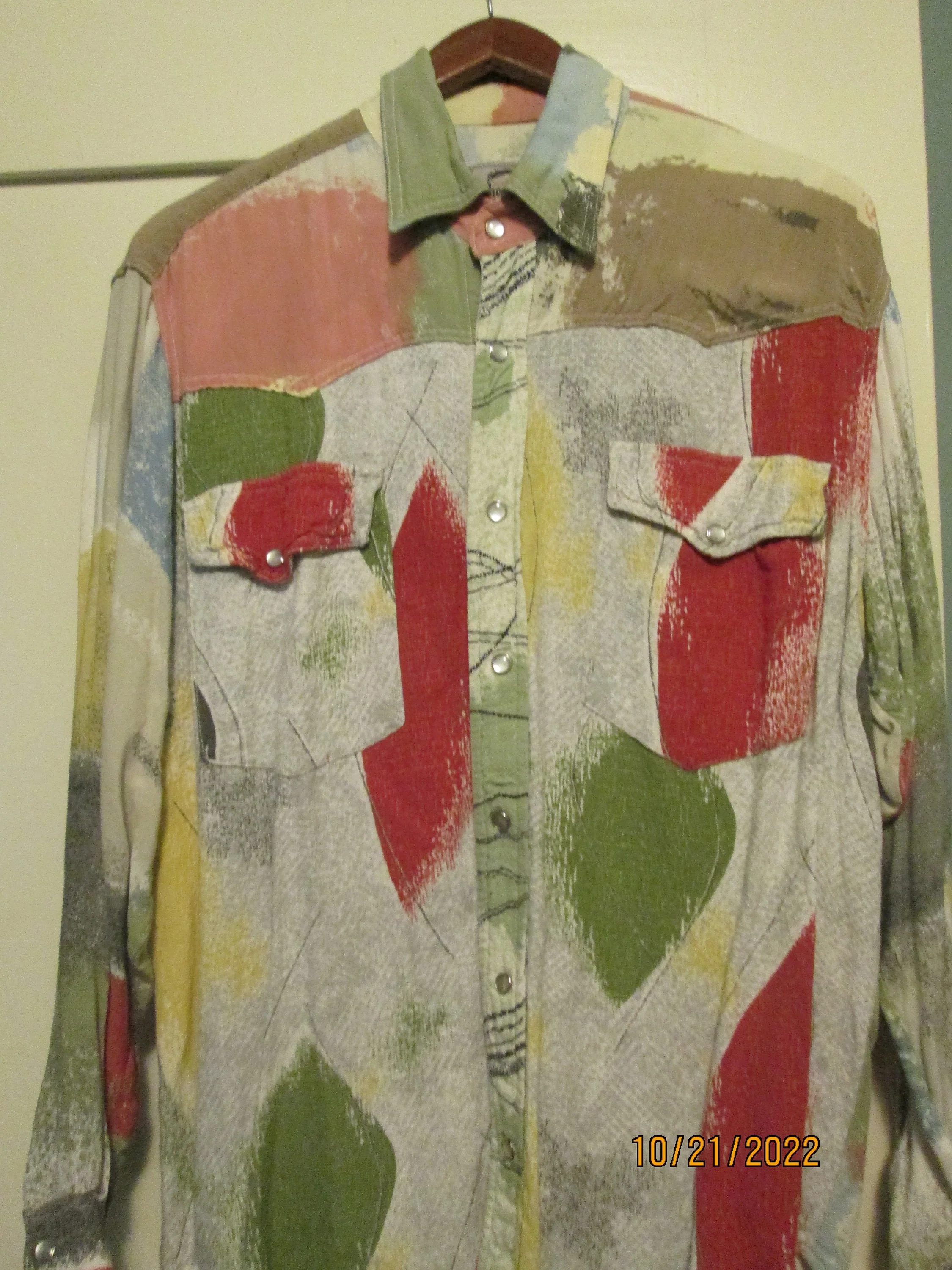70s Men Disco Shirt Abstract Western France by School Rag - Image 2