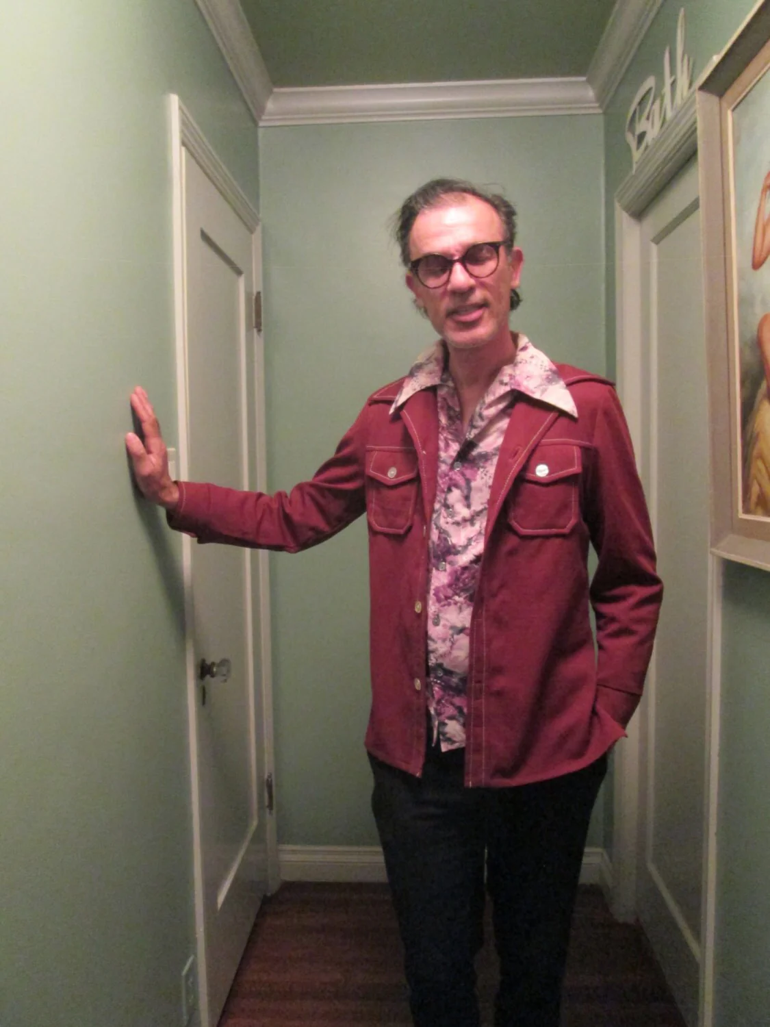 70s Men Shirt Brown Polyester Western Shirt Hip M L - Image 4